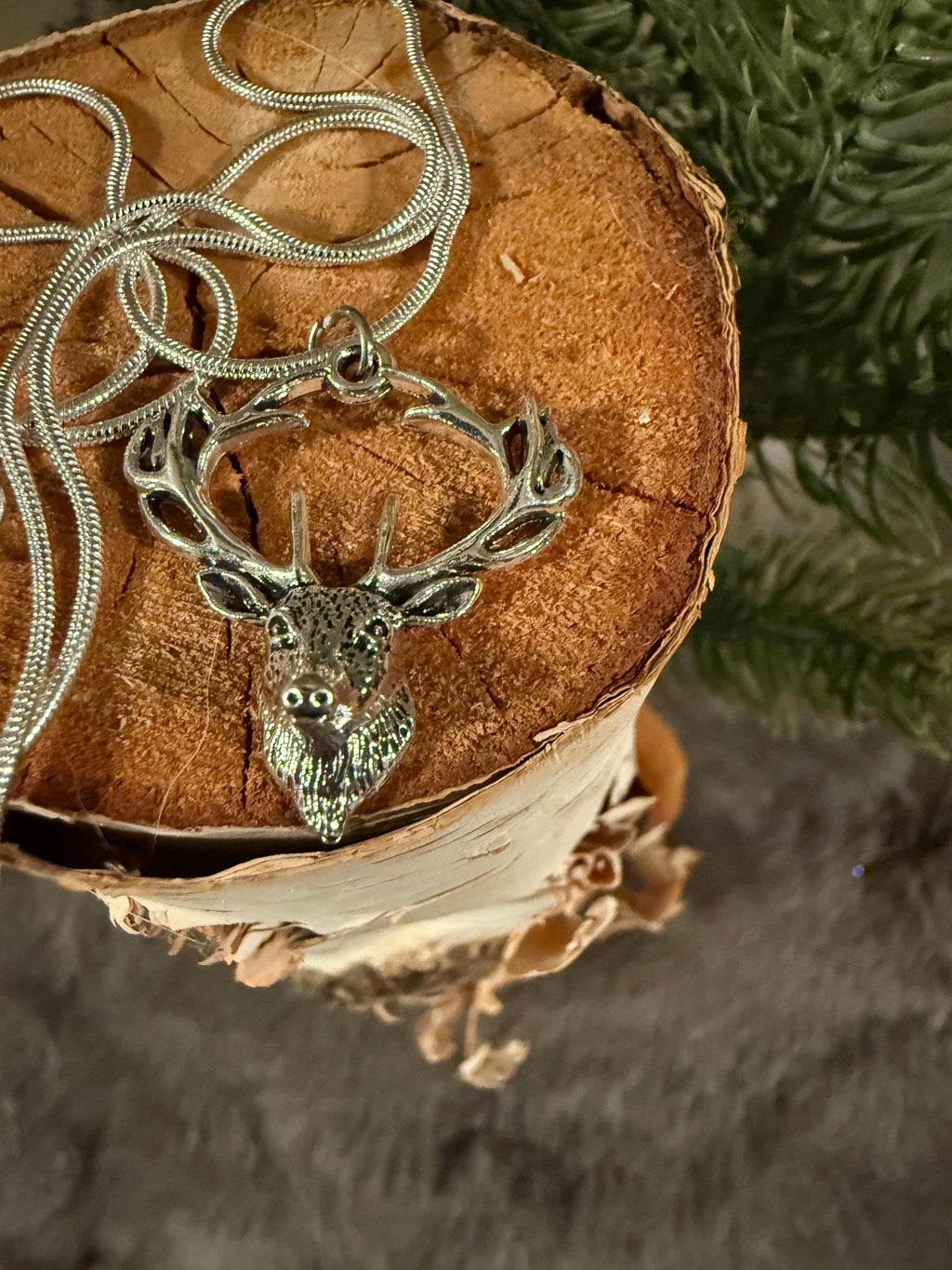 Silver Stag Yule Pendant Necklace