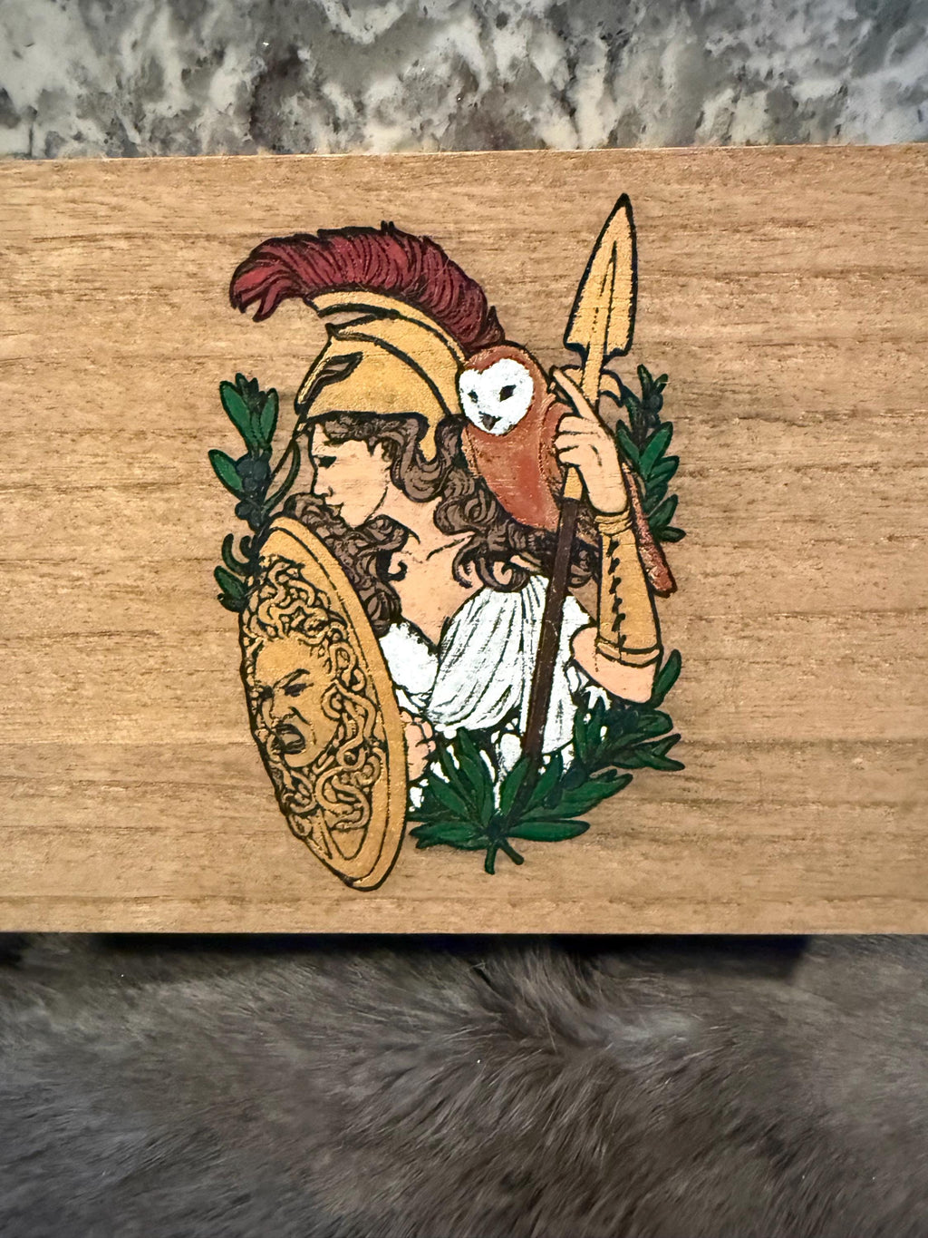 Handmade Athena Altar Box: Wood Burned Goddess Decor