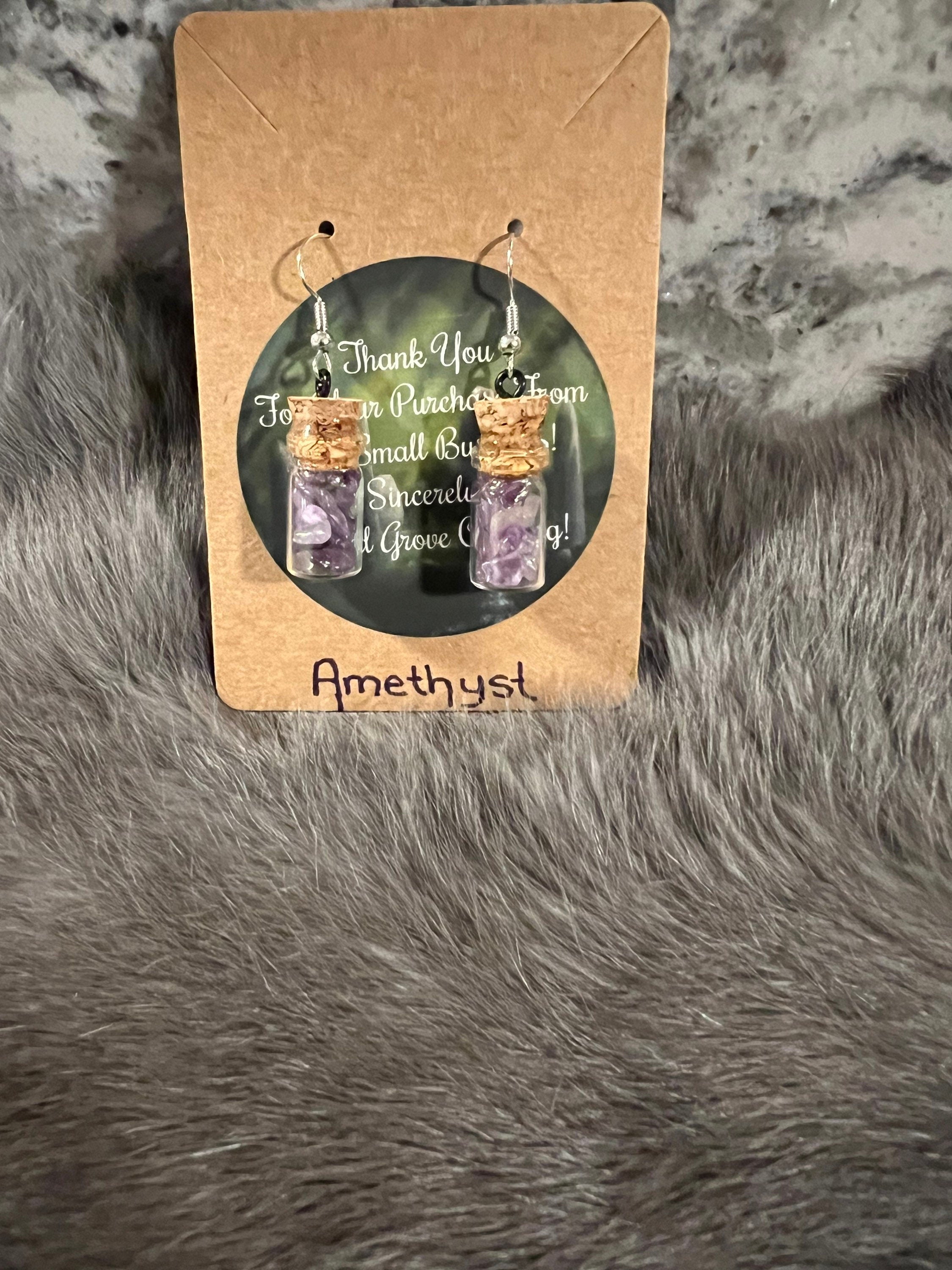 Amethyst Chip Spell Jar Earrings: Witchy Pagan Jewelry