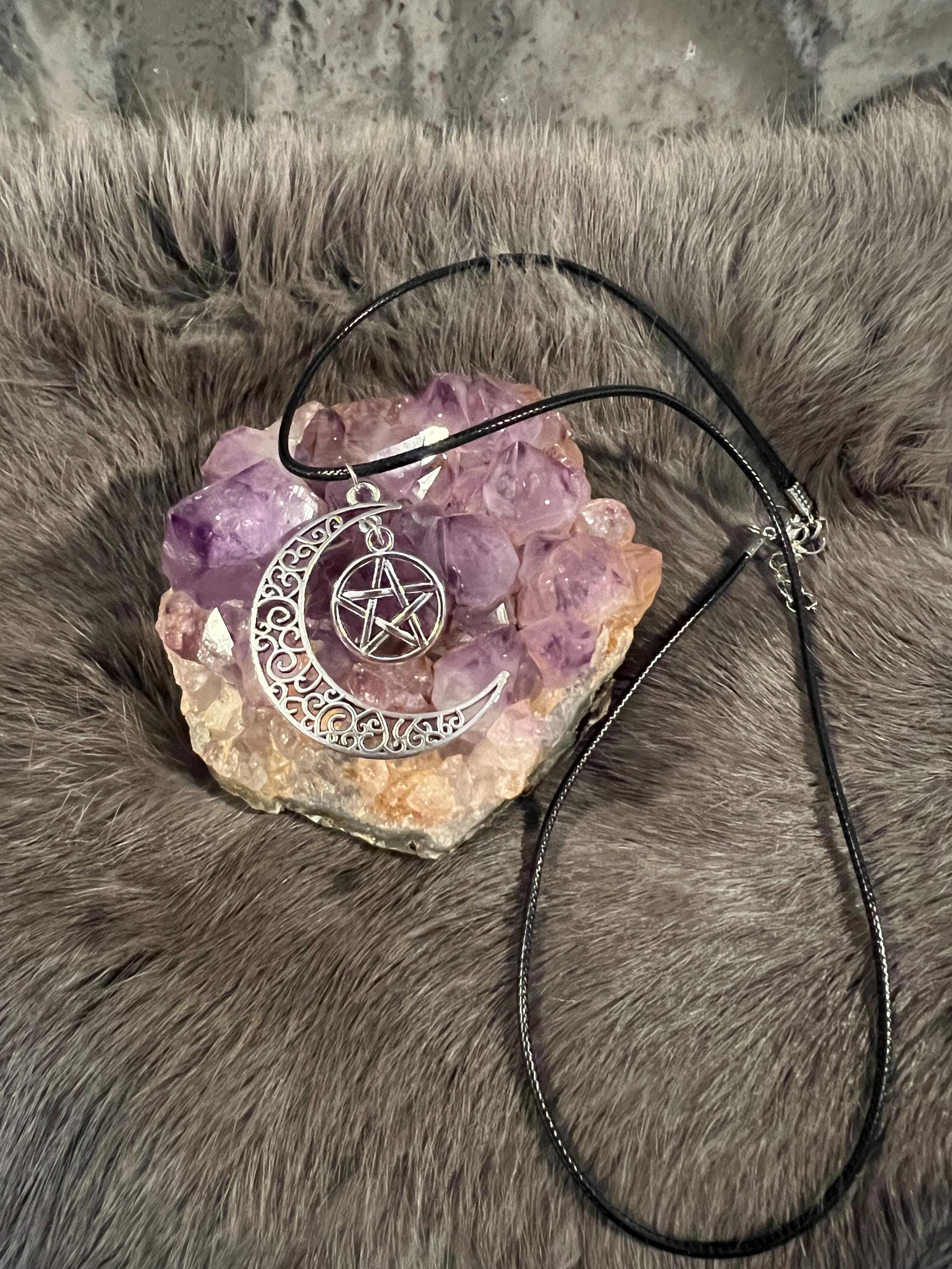 Crescent Moon Pentacle Necklace: Witchy Pagan Jewelry