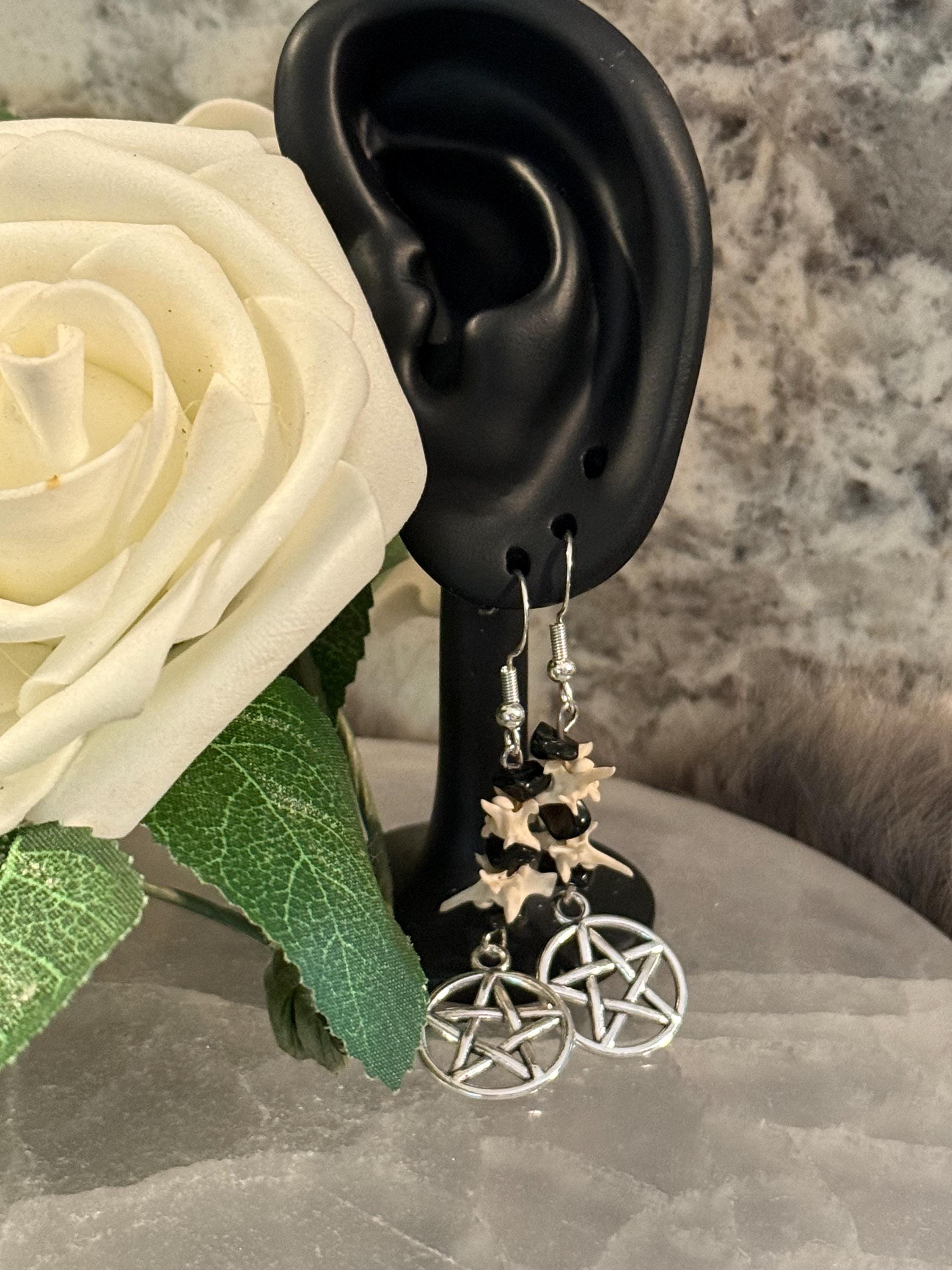 Snake Vertebrae Earrings: Gemstone Chips, Sterling Silver Hooks