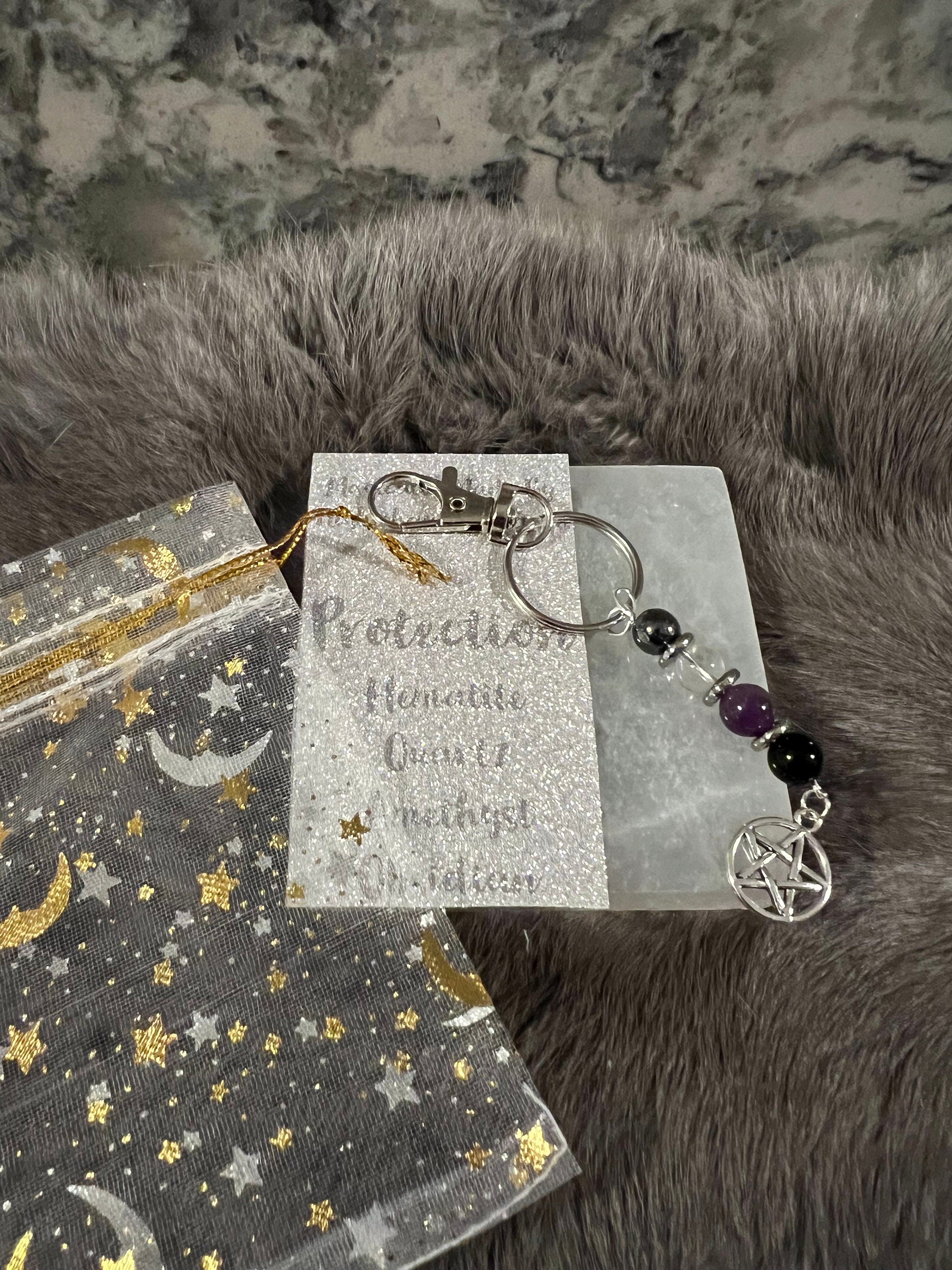 Gemstone Manifestation Keychain: Witchy Intention Charm
