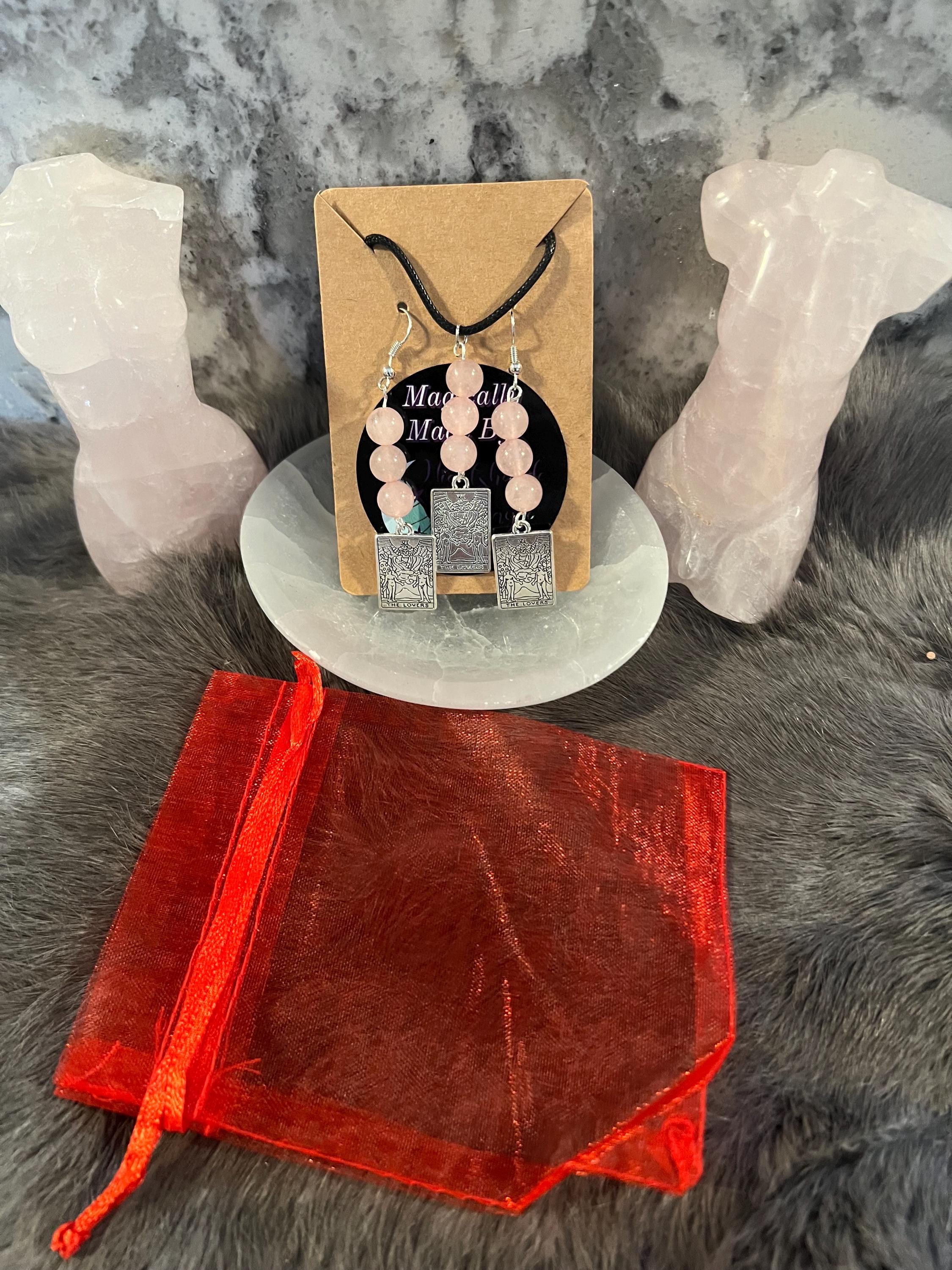 Rose Quartz 'The Lovers' Tarot Card Earrings or Necklace