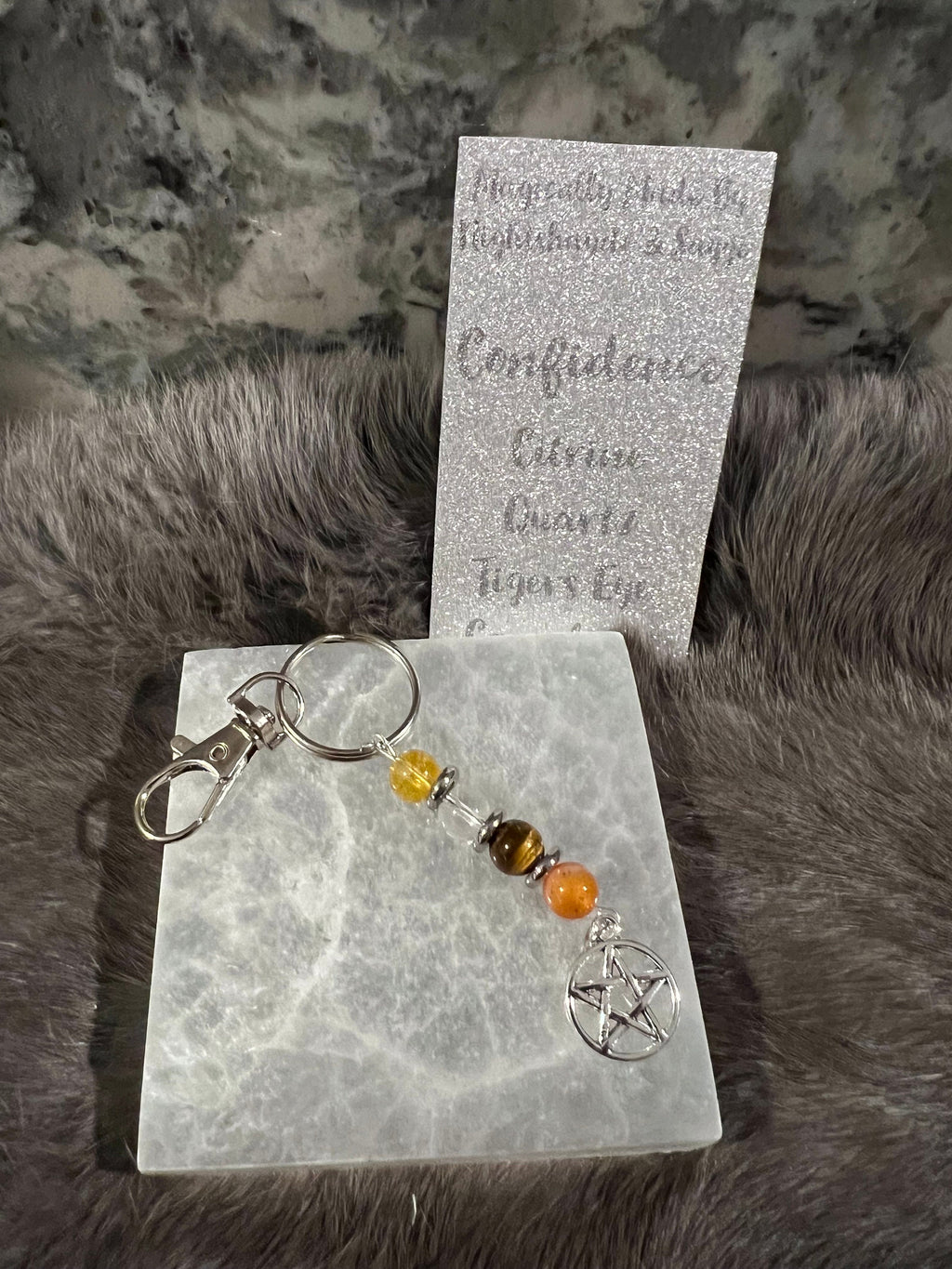 Gemstone Manifestation Keychain: Witchy Intention Charm