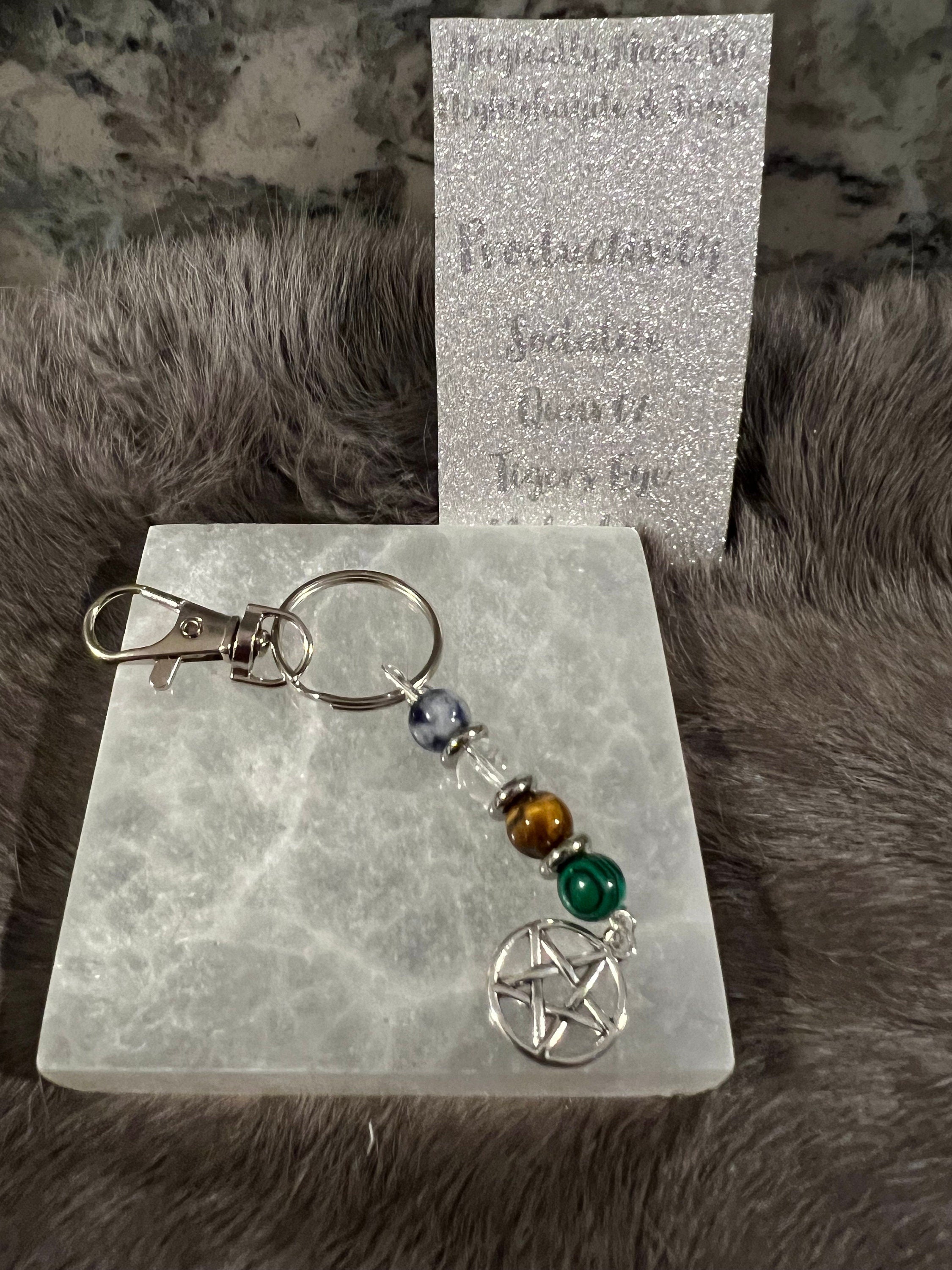 Gemstone Manifestation Keychain: Witchy Intention Charm