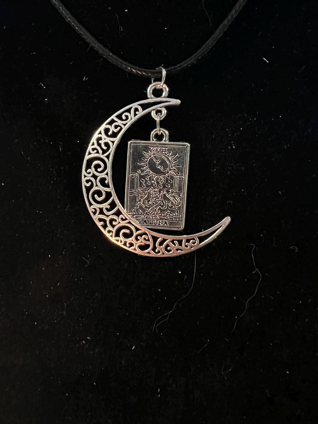 Tarot Moon Necklace: Witchy La Luna Pendant on Waxed Cord
