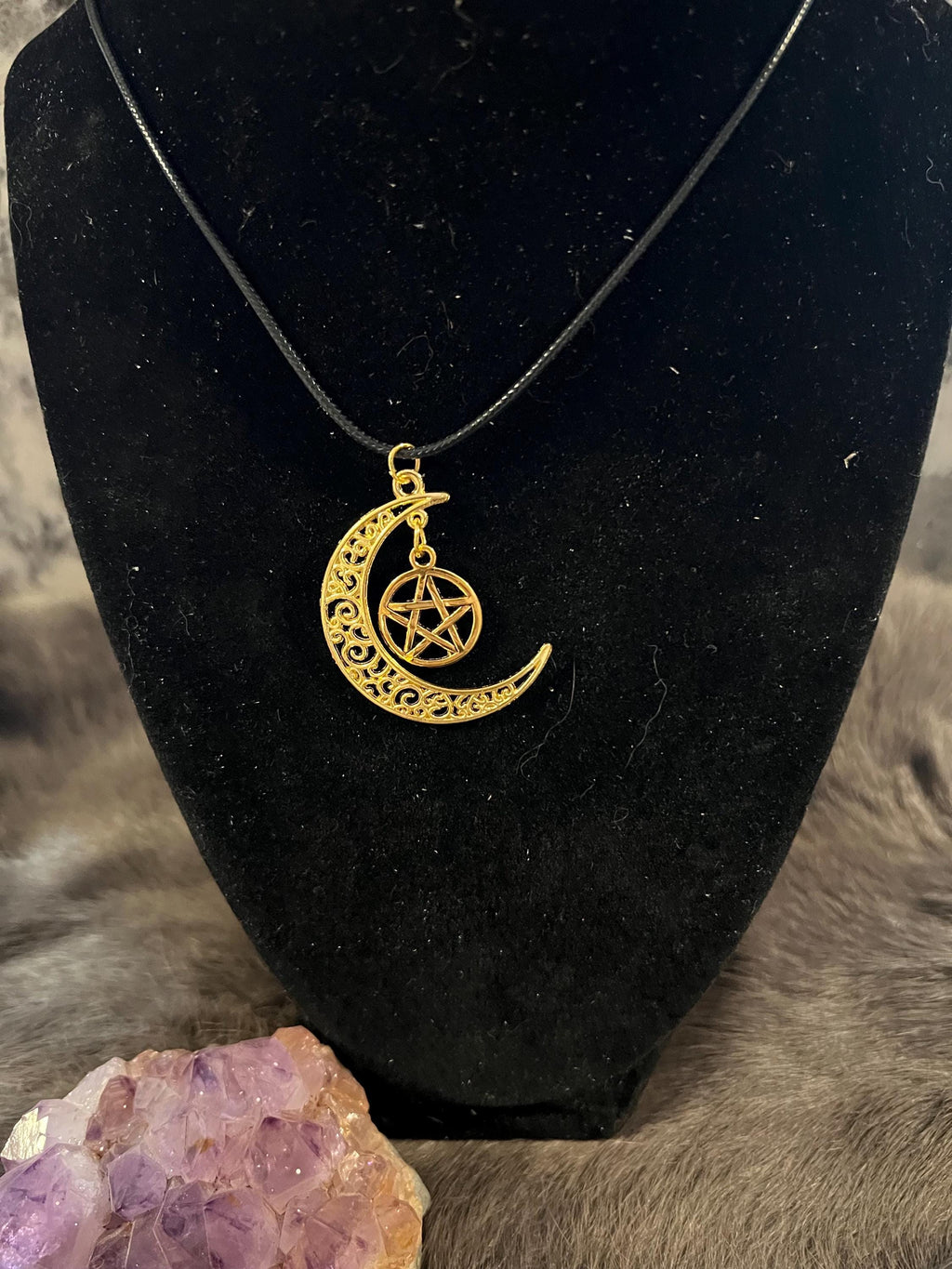 Crescent Moon Pentacle Necklace: Witchy Pagan Jewelry