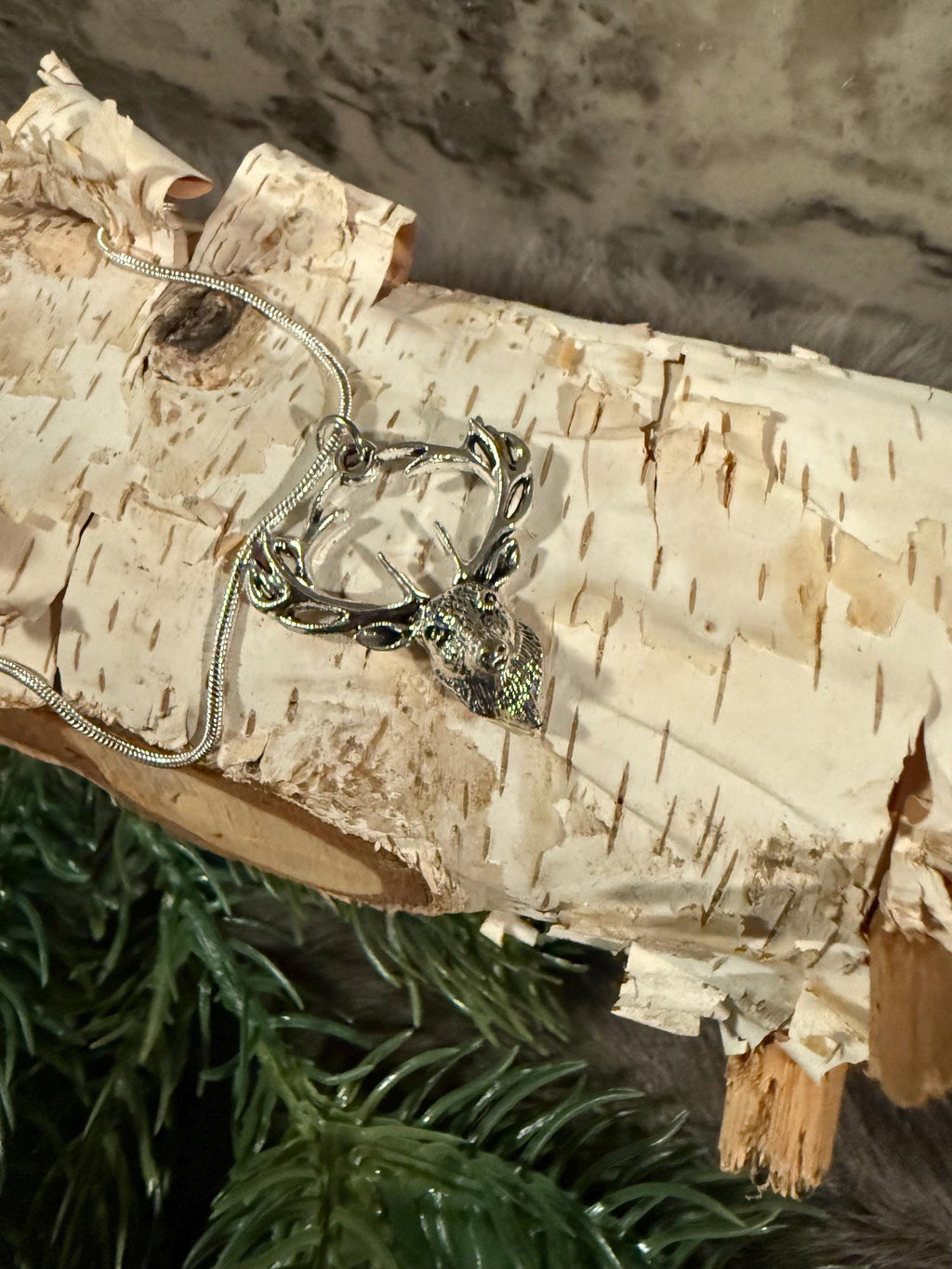 Silver Stag Yule Pendant Necklace