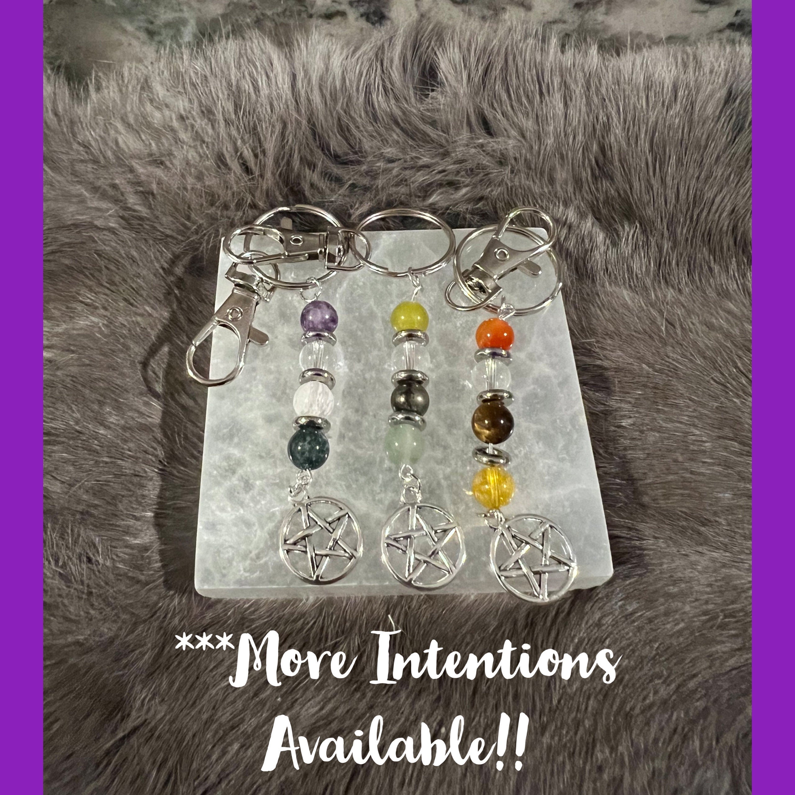 Gemstone Manifestation Keychain: Witchy Intention Charm