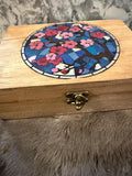 Cherry Blossom Altar Box: Stained Glass Style, Wood Burned