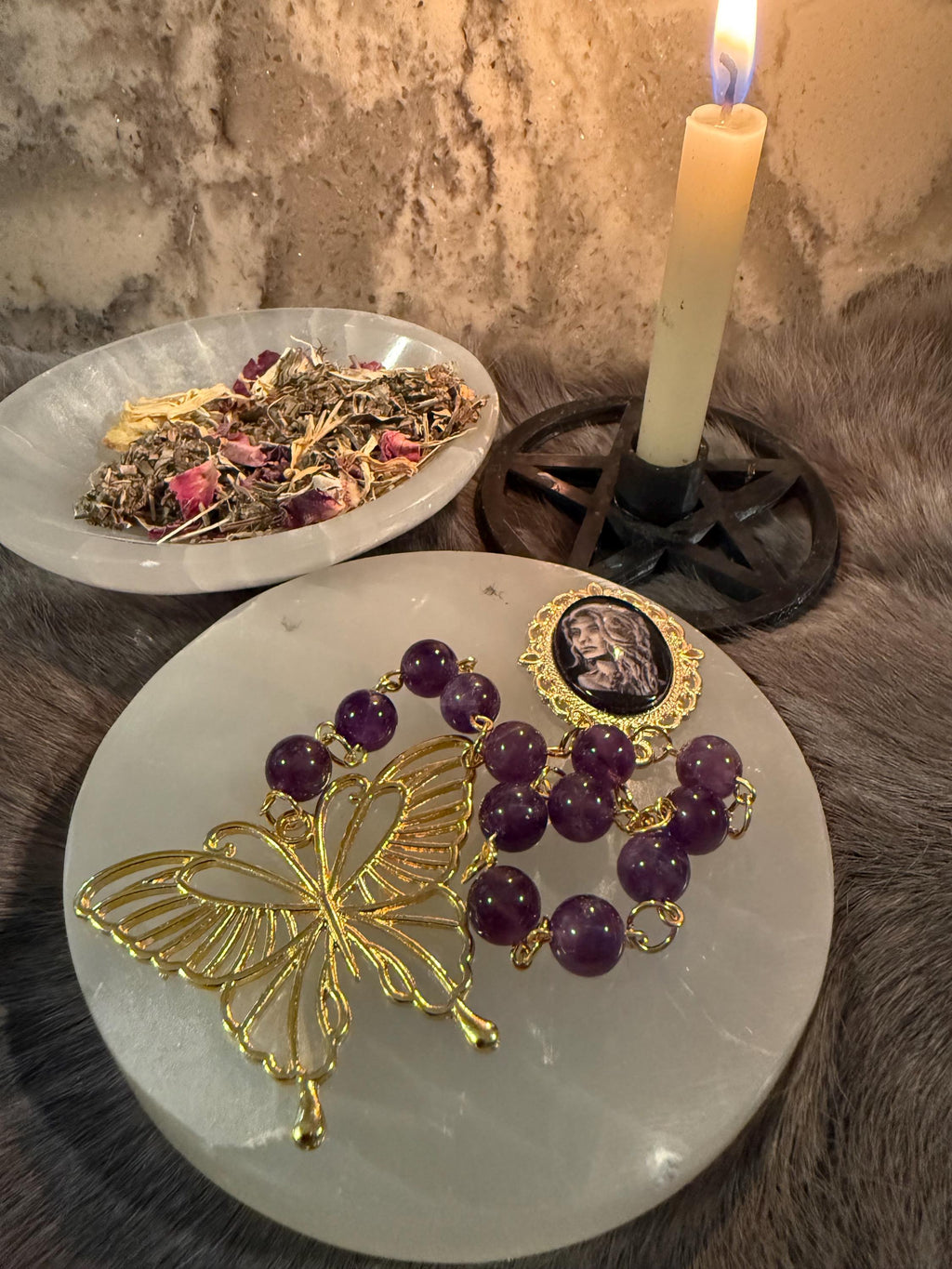 Persephone Prayer Beads: Amethyst Deity Set with Butterfly