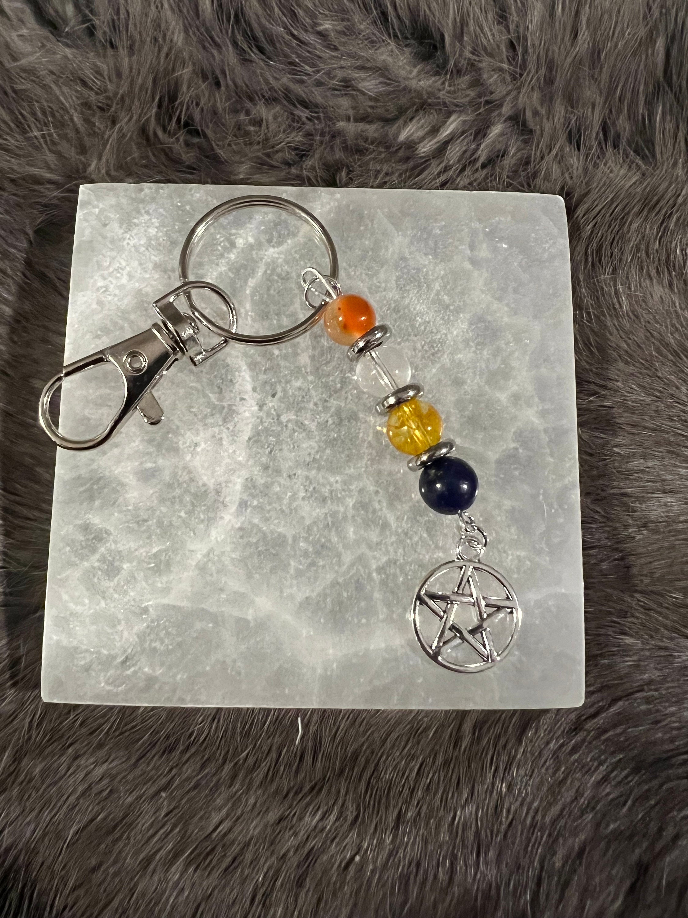 Gemstone Manifestation Keychain: Witchy Intention Charm