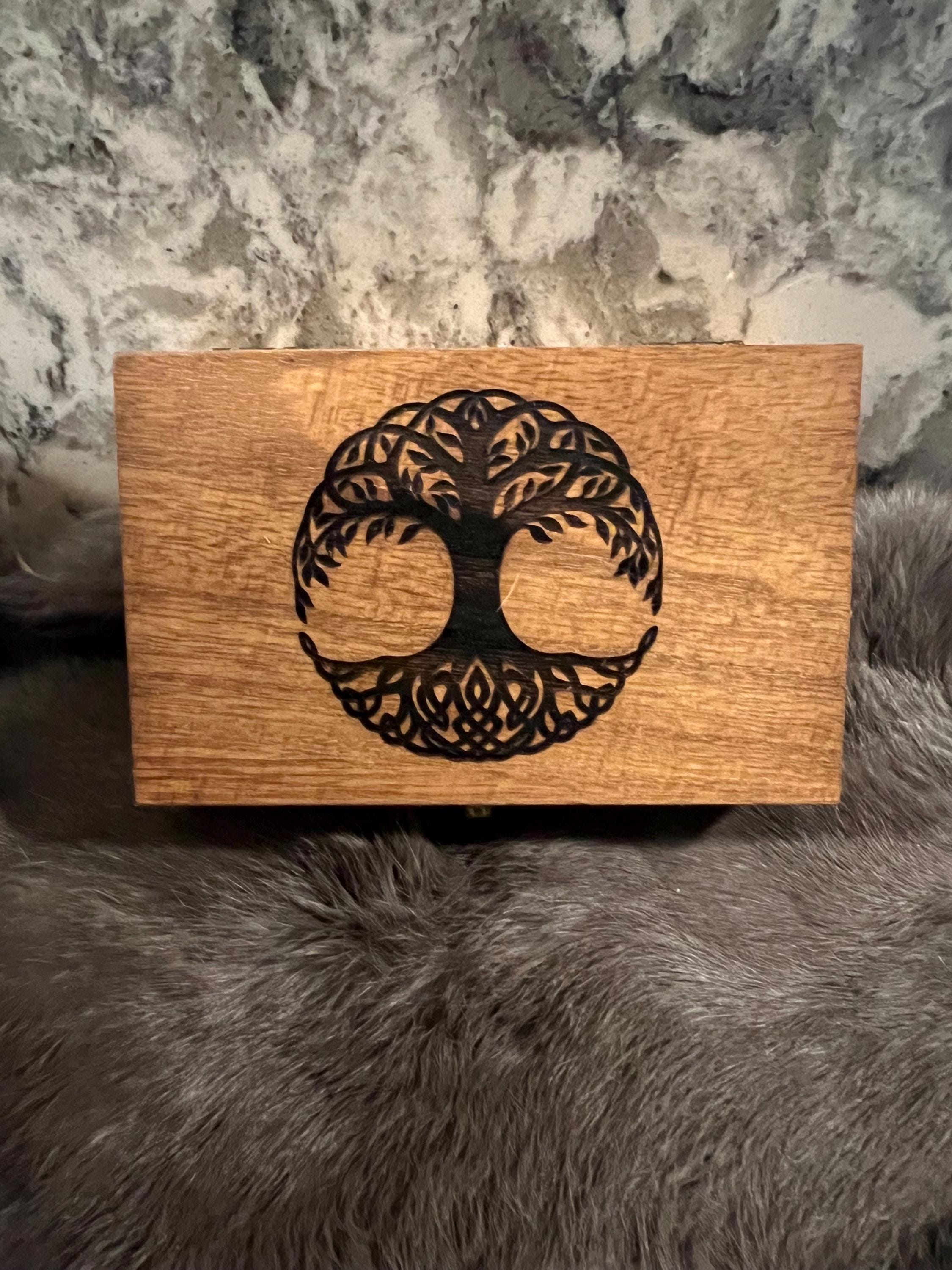 Etched Wood Tarot Card Box: Altar Box with Tree of Life