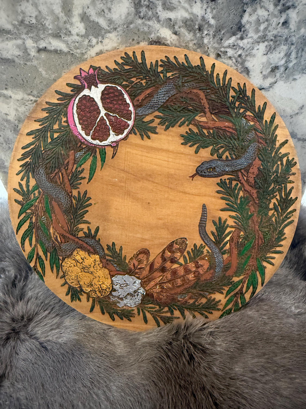Hades Altar Table – Hand-Painted Wood Dais for Rituals