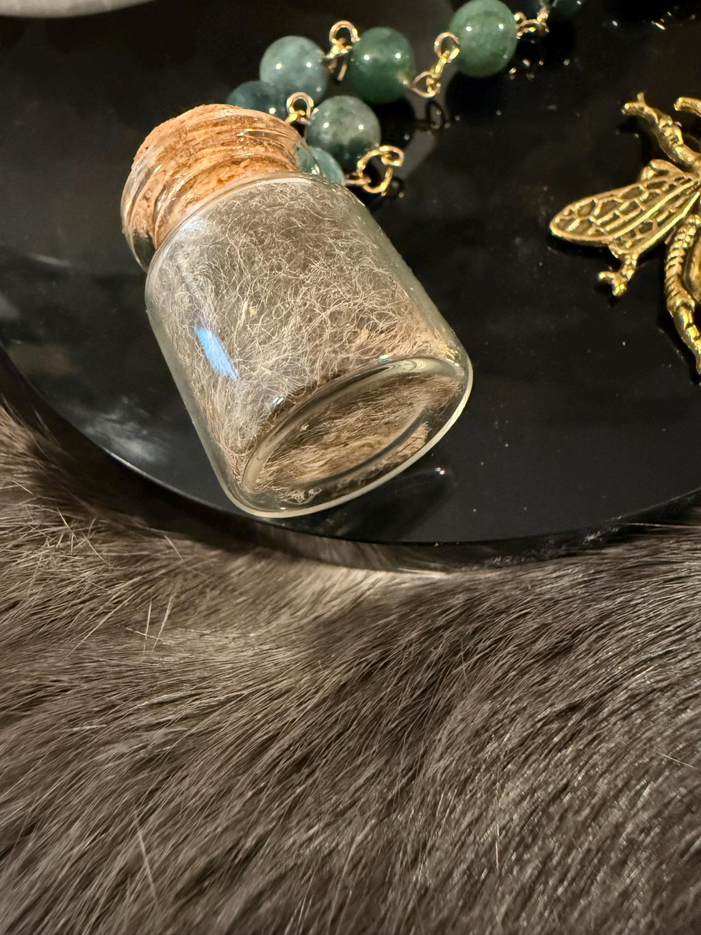 Brigid Deity Prayer Beads: Moss Beads, Bee Charm, Sheep's Wool