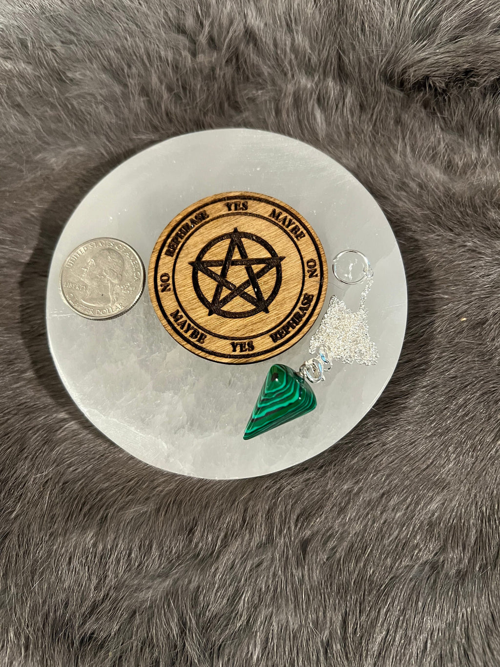 Mini Wood Pendulum Board: Pocket Divination Tool with Gemstone Pendulum
