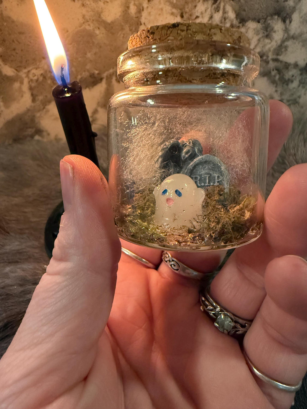 Glow in the Dark Pet Ghost in a Bottle: Friendly Spirit with Tombstone