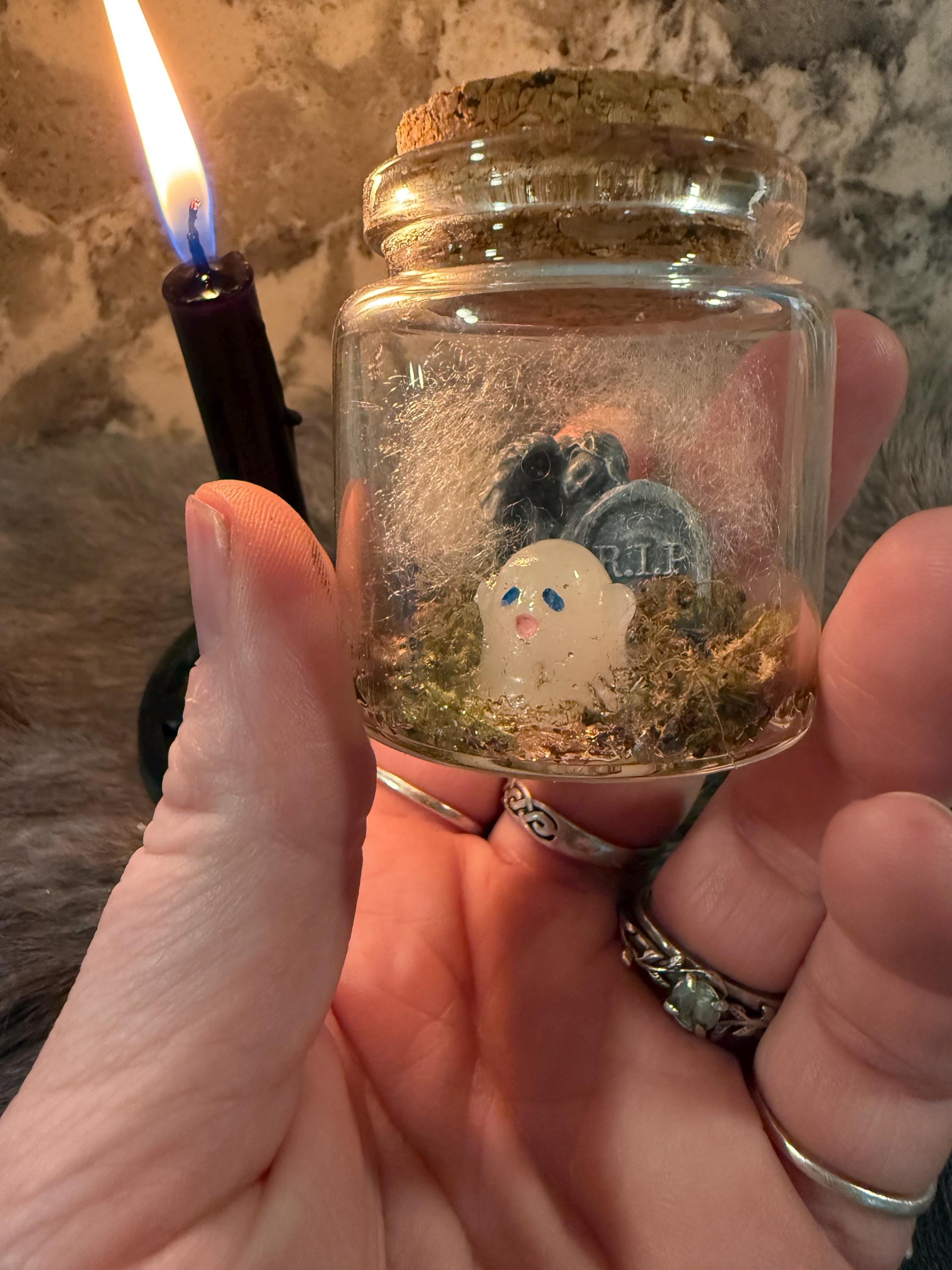 Glow in the Dark Pet Ghost in a Bottle: Friendly Spirit with Tombstone