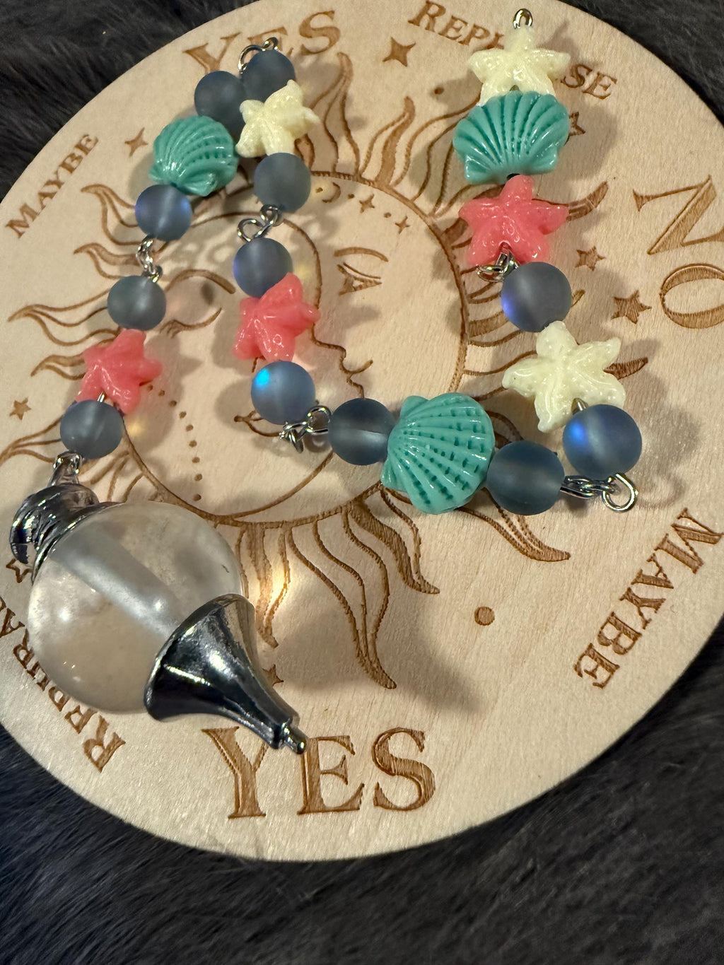Clear Quartz Divination Pendulum: Mermaid Beaded Scrying Tool