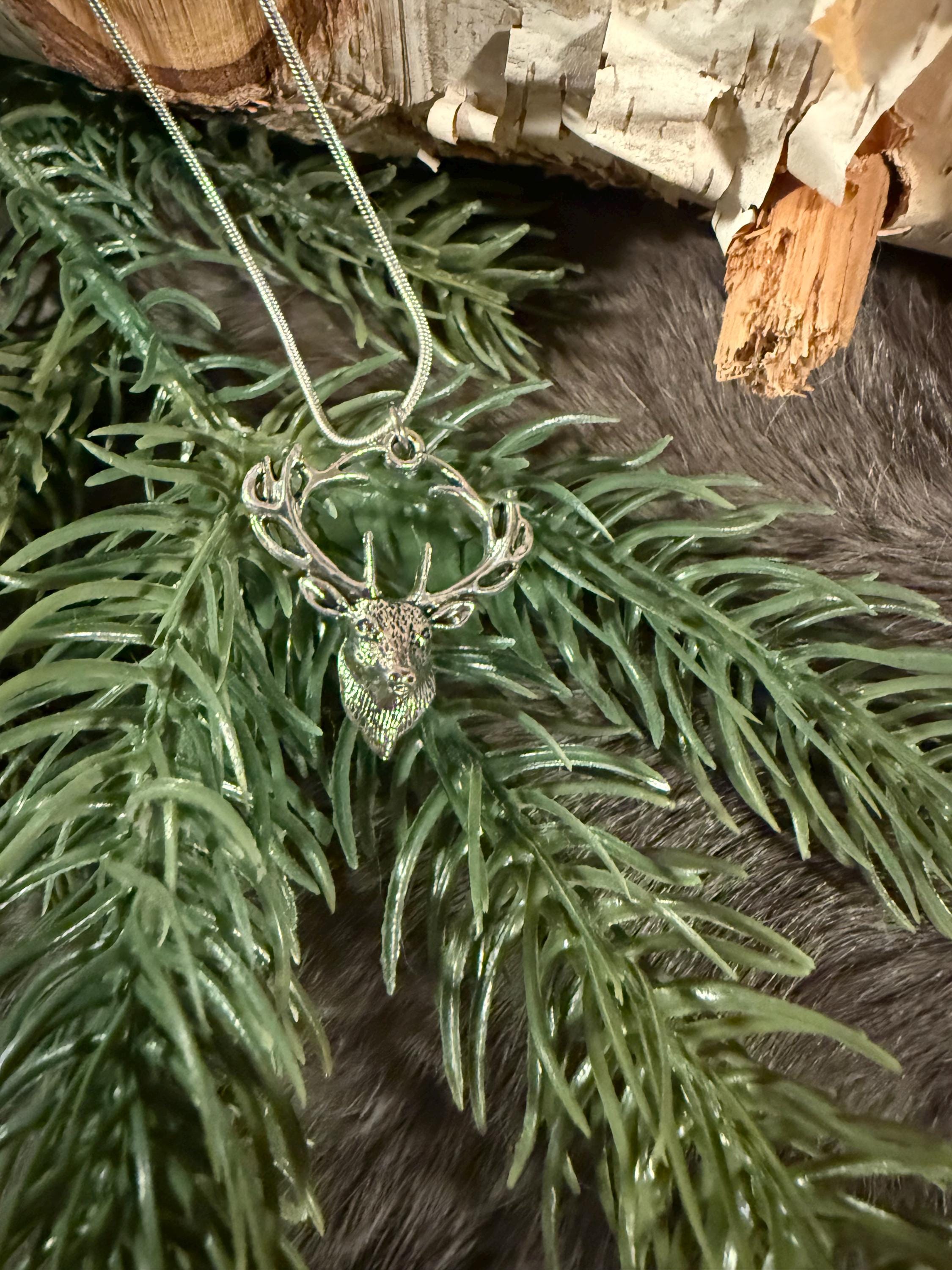Silver Stag Yule Pendant Necklace