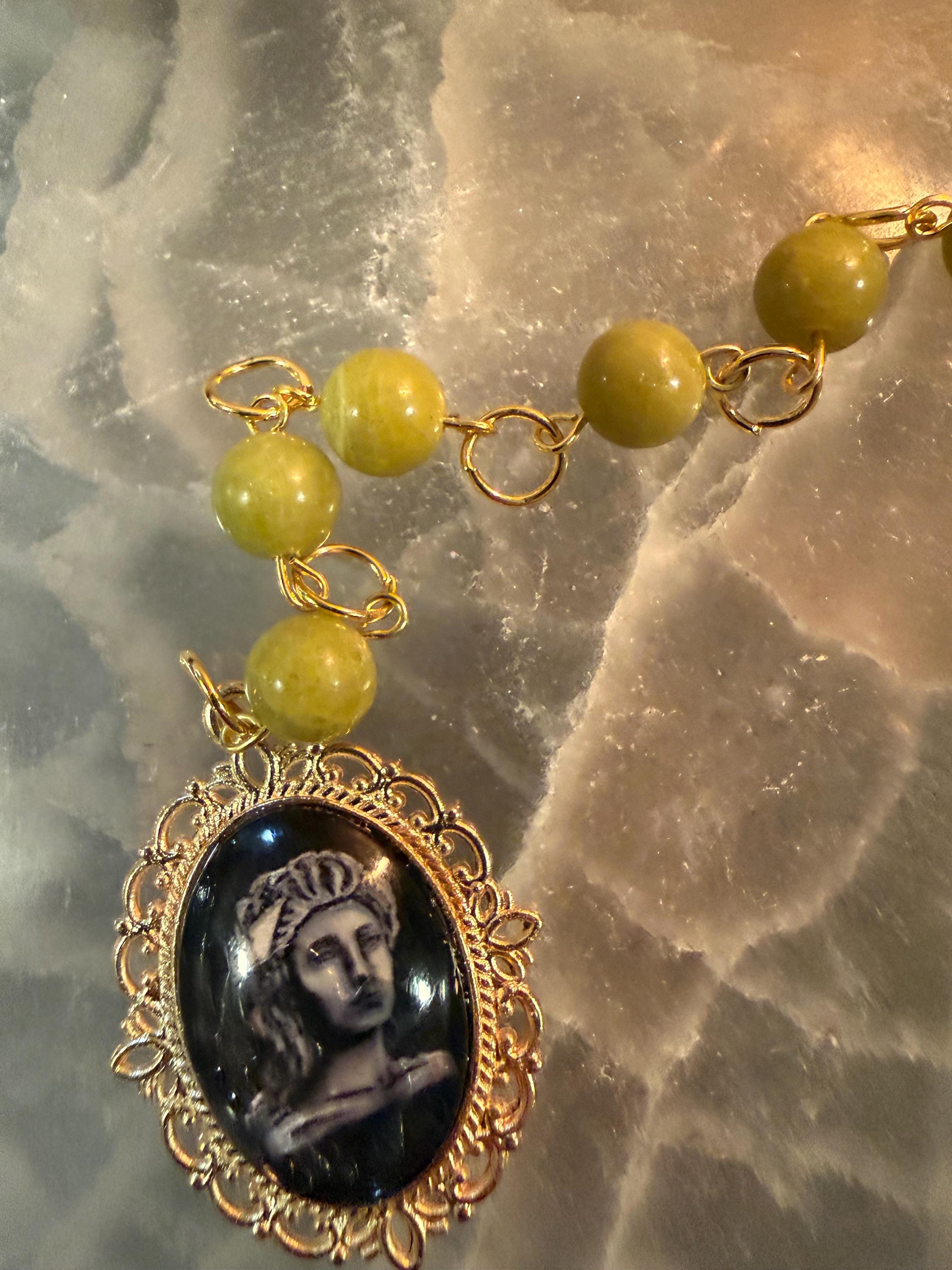 Demeter Prayer Beads: Green Jade, Dried Wheat, Goddess Altar Tool