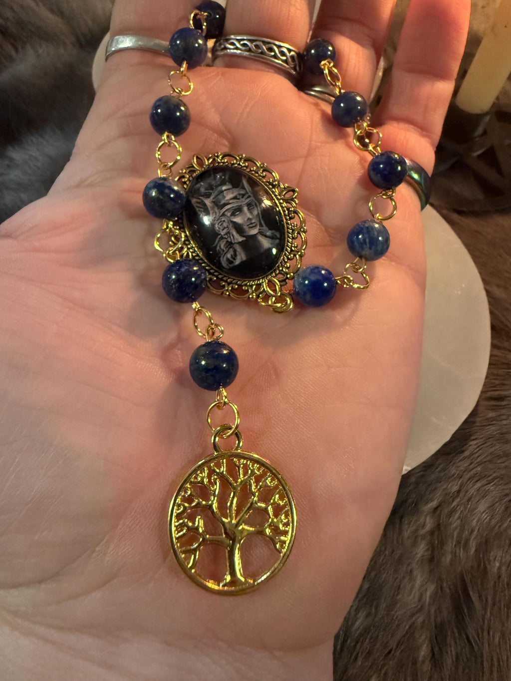 Athena Prayer Beads: Lapis Lazuli Diety Set with Olive Tree