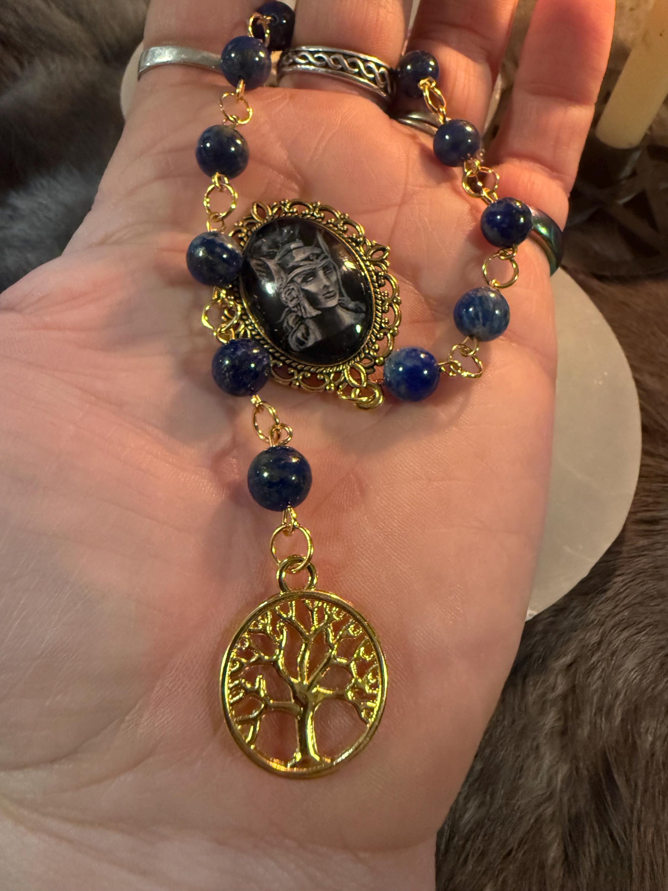 Athena Prayer Beads: Lapis Lazuli Diety Set with Olive Tree
