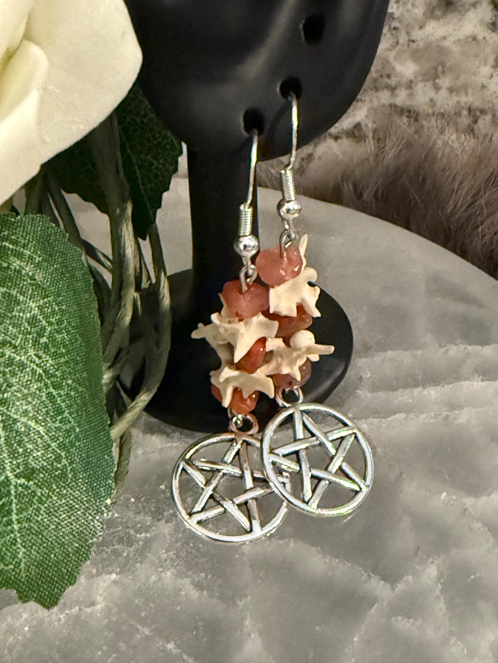 Snake Vertebrae Earrings: Gemstone Chips, Sterling Silver Hooks
