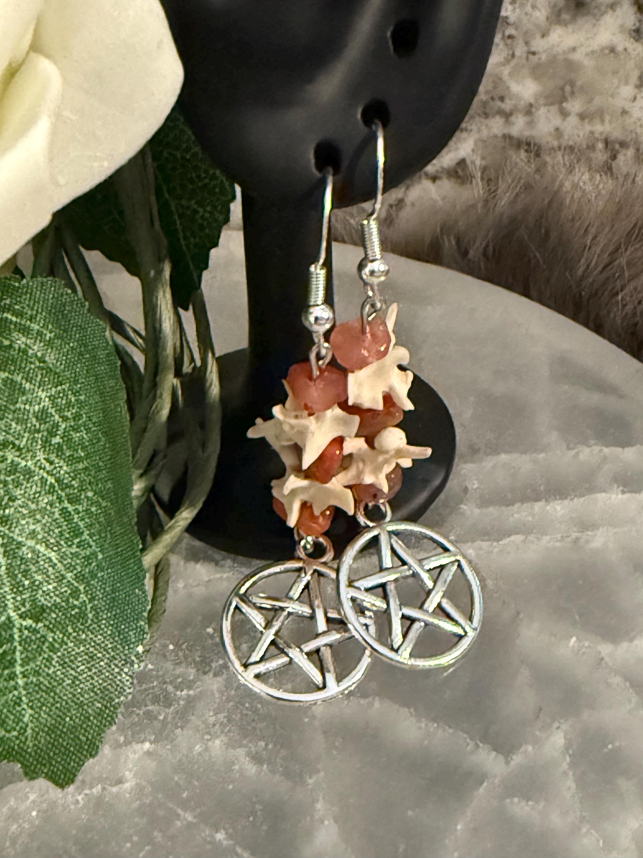 Snake Vertebrae Earrings: Gemstone Chips, Sterling Silver Hooks