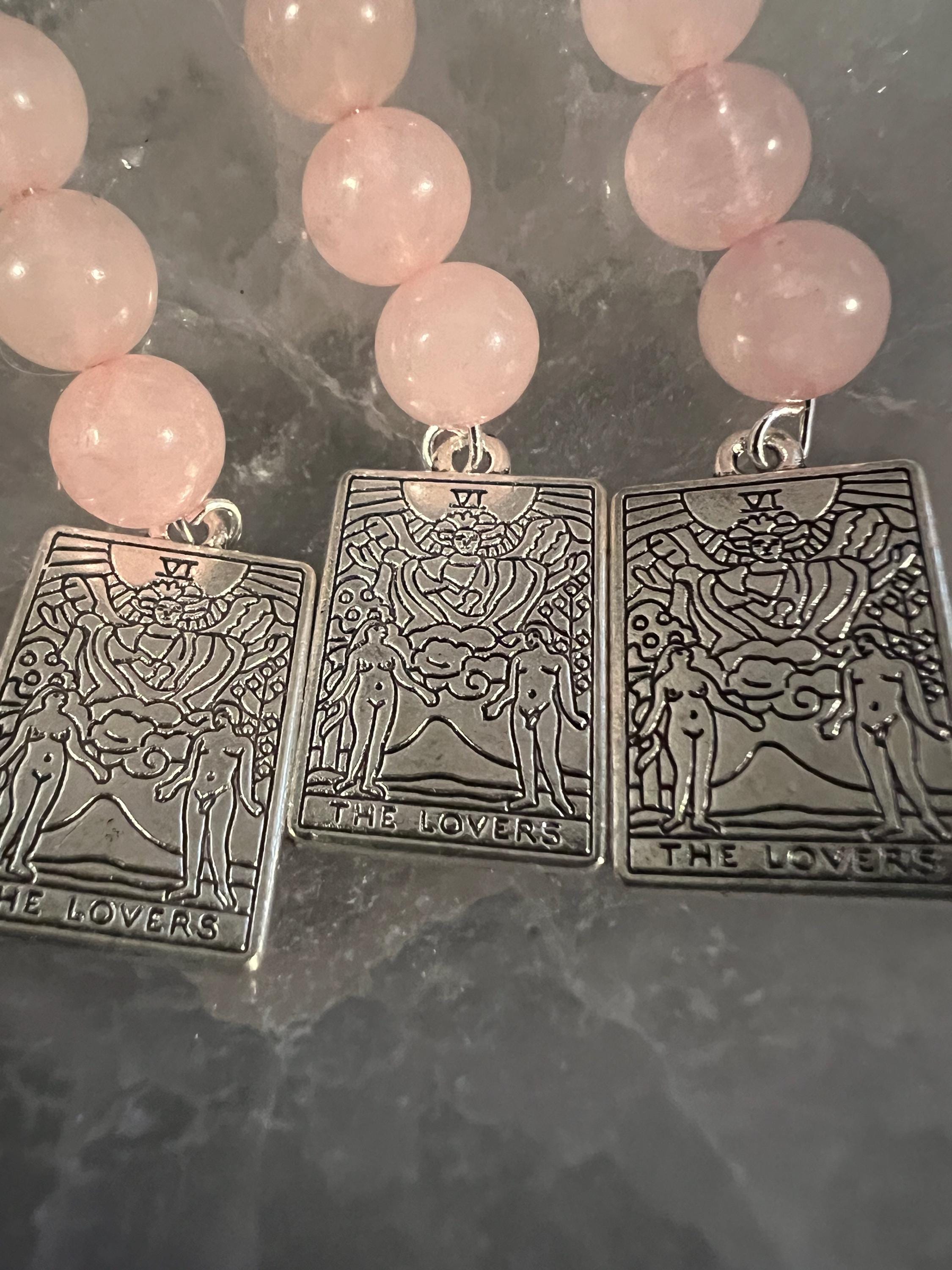 Rose Quartz 'The Lovers' Tarot Card Earrings or Necklace