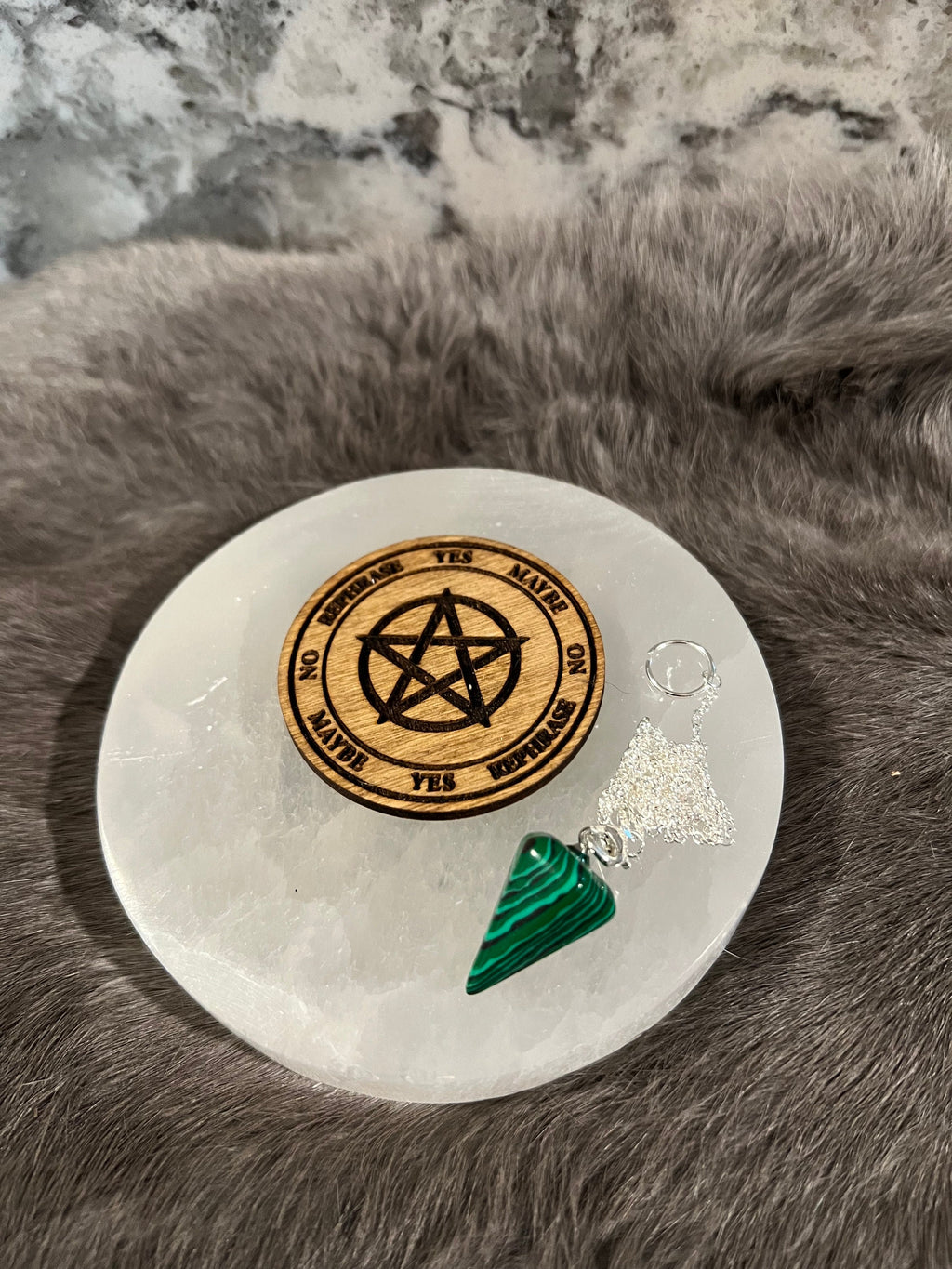 Mini Wood Pendulum Board: Pocket Divination Tool with Gemstone Pendulum