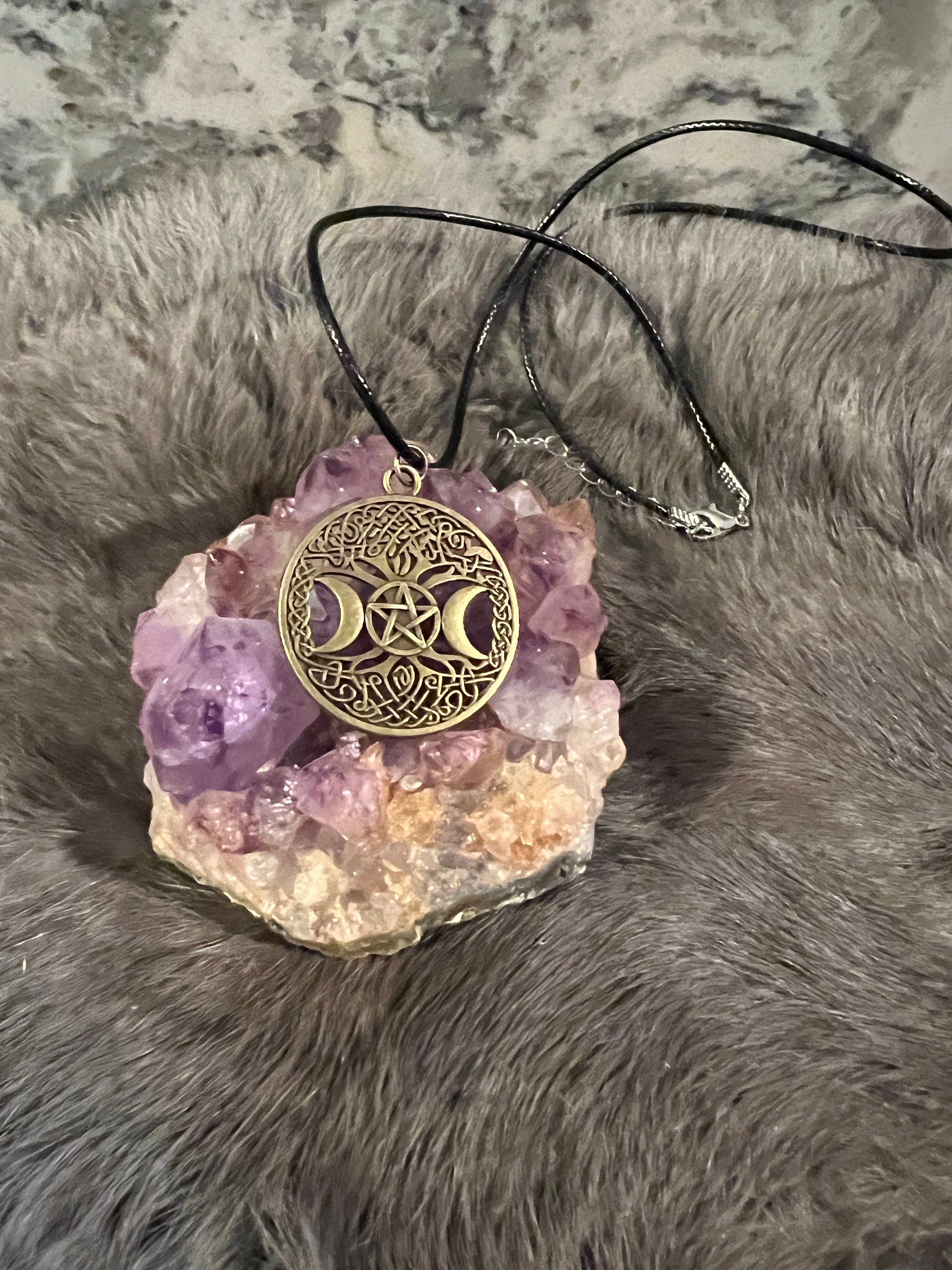 Triple Moon Pentacle Pendant Necklace: Witchy Pagan Jewelry
