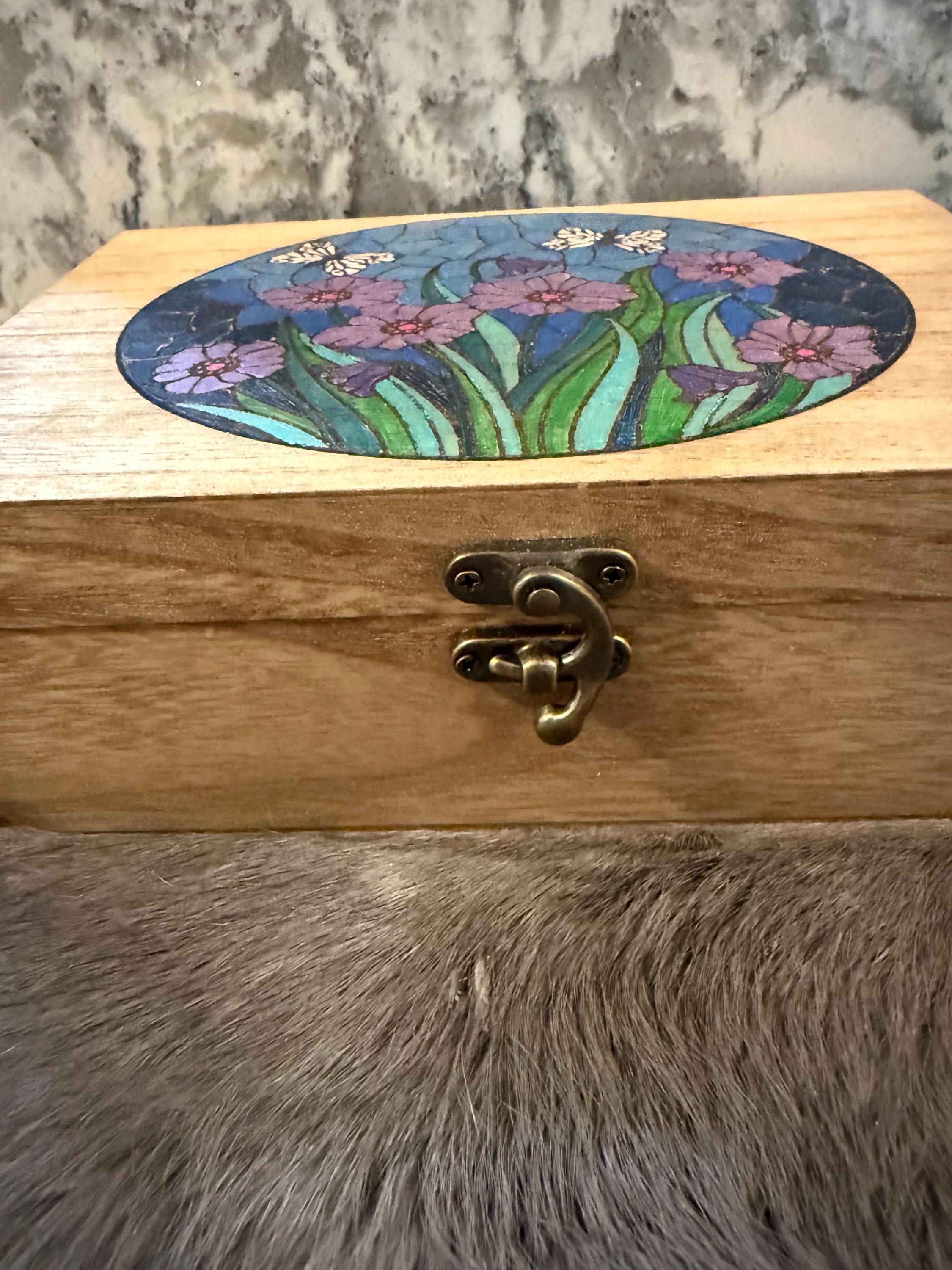 Handmade Garden Altar Box: Wood Burned Stained Glass Style