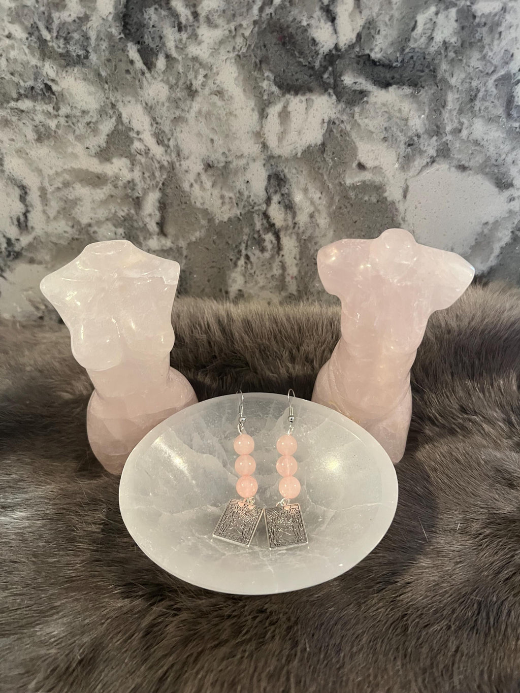 Rose Quartz 'The Lovers' Tarot Card Earrings or Necklace