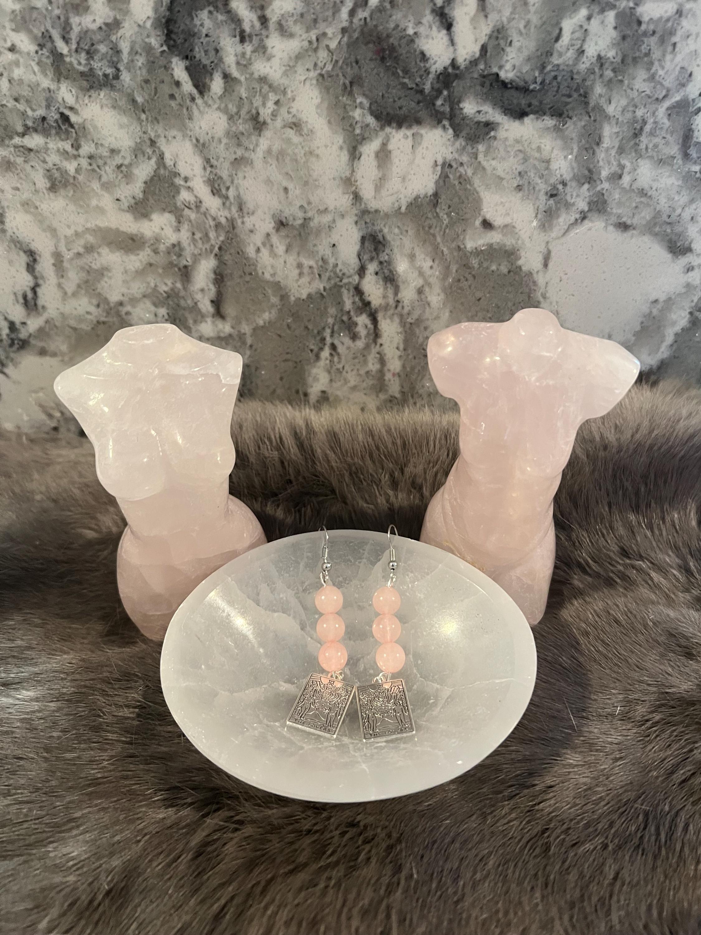Rose Quartz 'The Lovers' Tarot Card Earrings or Necklace