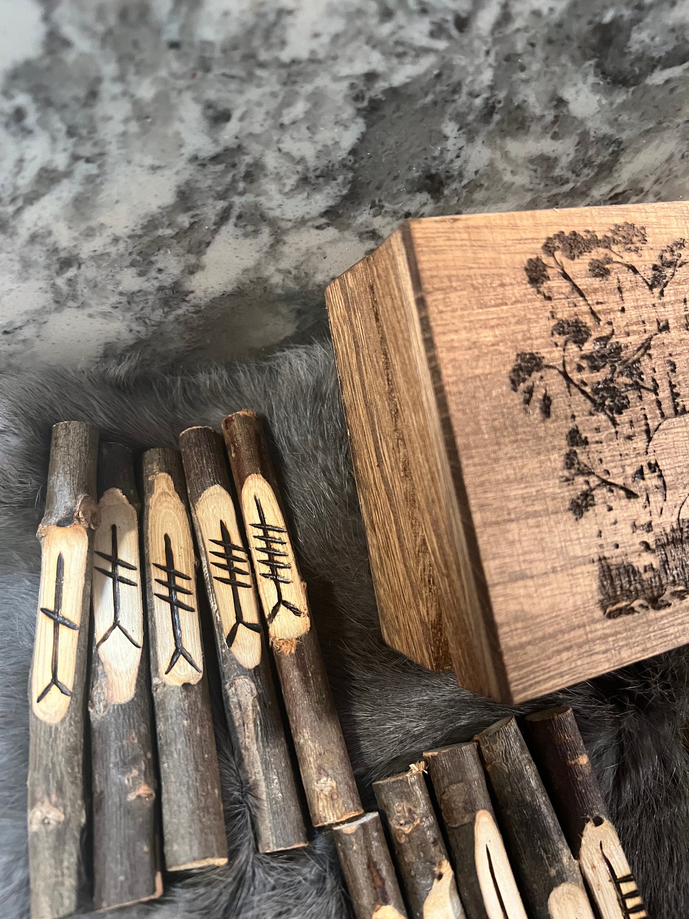 Hand Carved Wooden Celtic Ogham Set: Druid Divination Staves