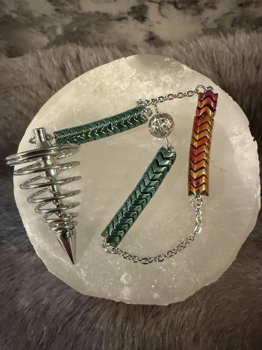 Metal Spiral Divination Pendulum: Dragon Scale Beaded Scrying Tool
