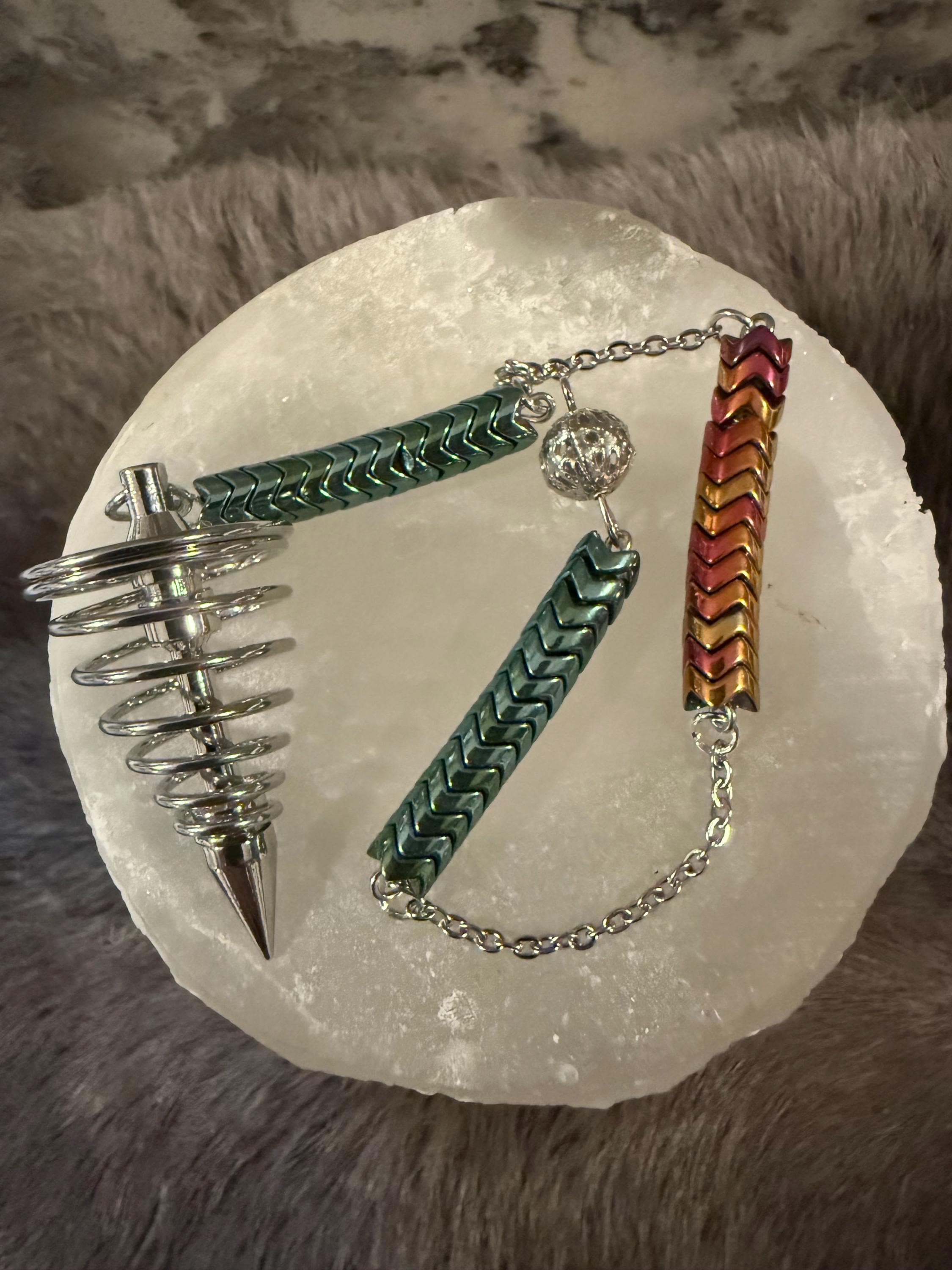 Metal Spiral Divination Pendulum: Dragon Scale Beaded Scrying Tool