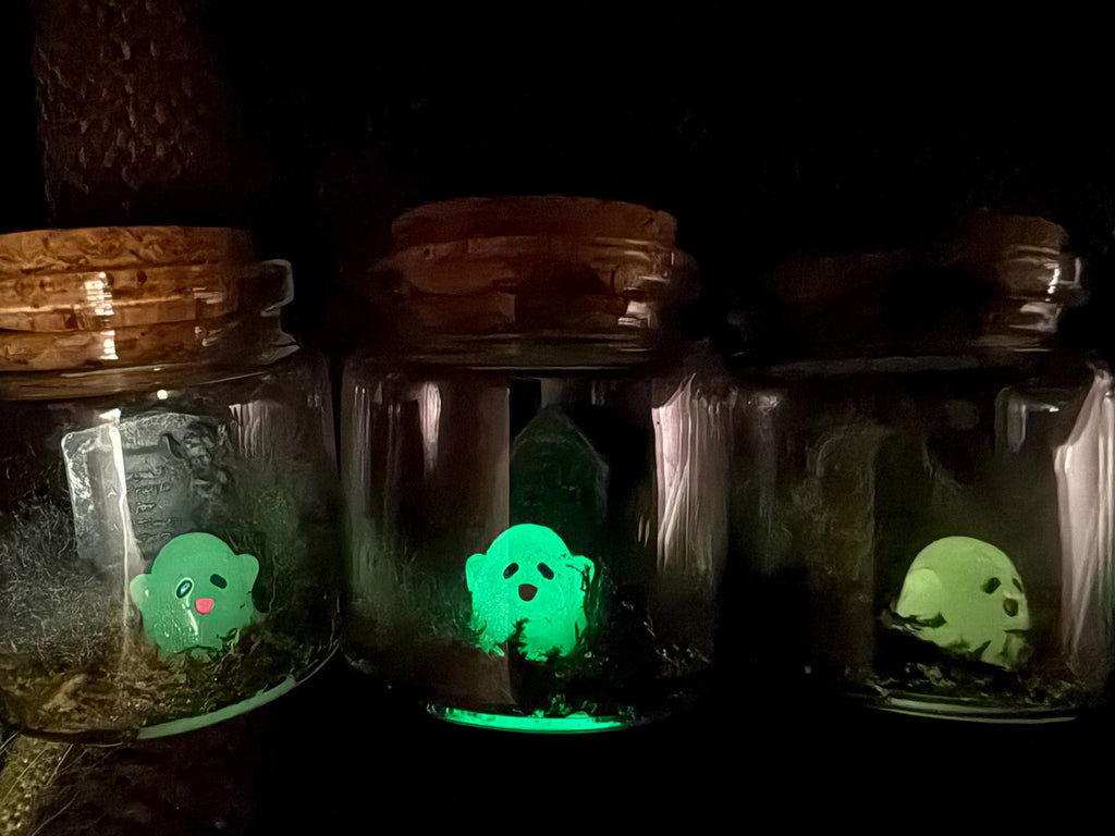 Glow in the Dark Pet Ghost in a Bottle: Friendly Spirit with Tombstone