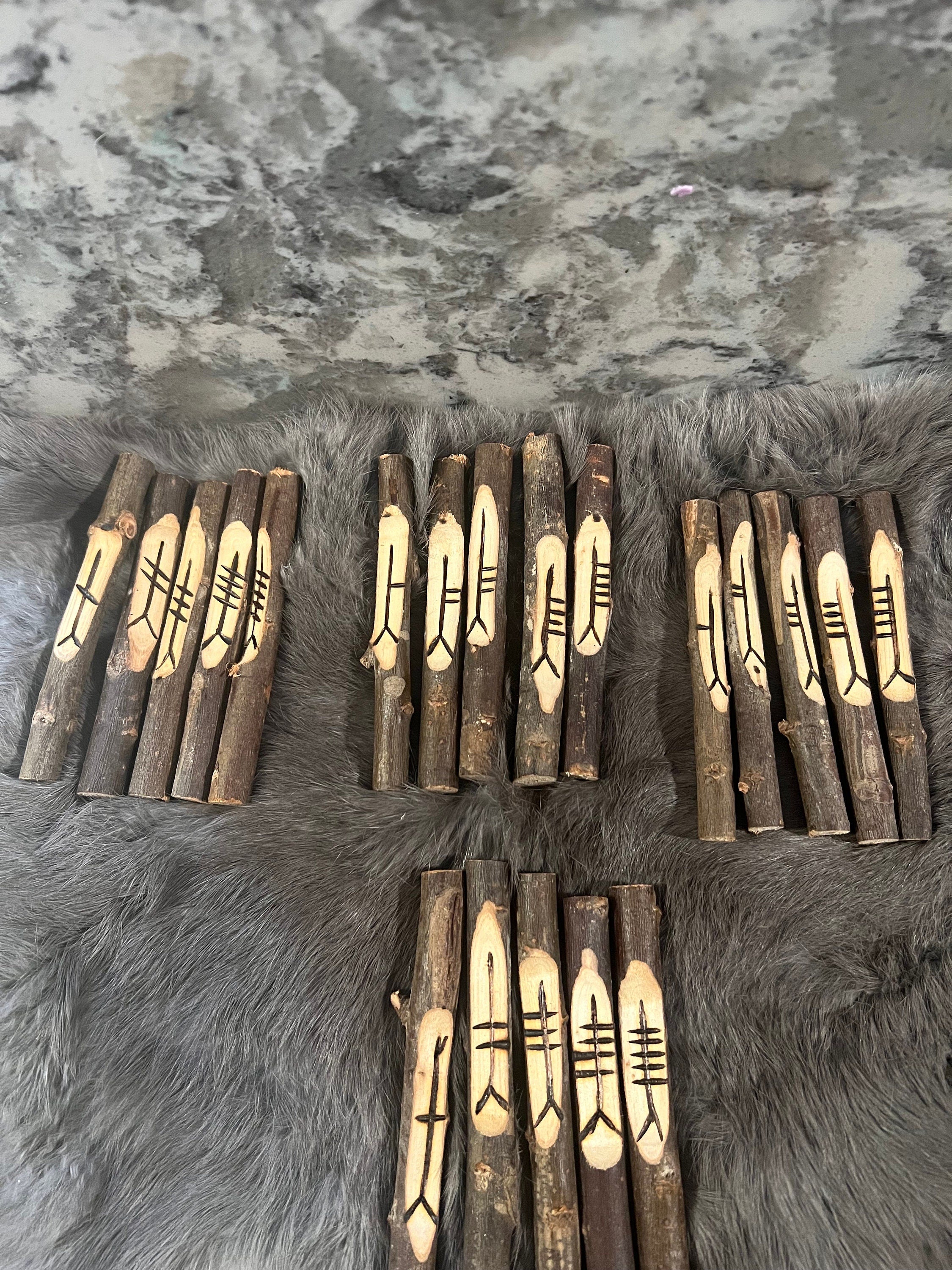 Hand Carved Wooden Celtic Ogham Set: Druid Divination Staves