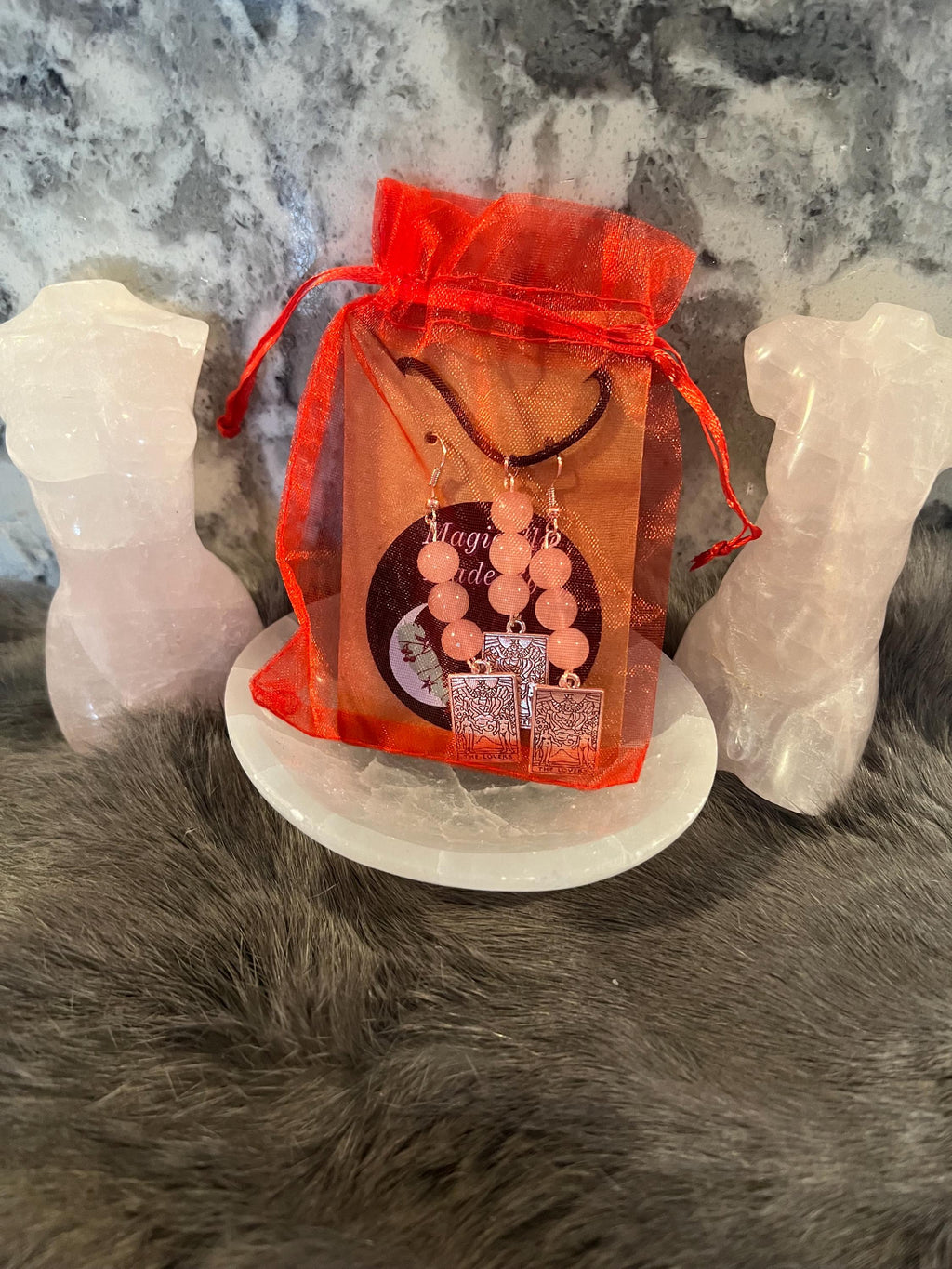 Rose Quartz 'The Lovers' Tarot Card Earrings or Necklace