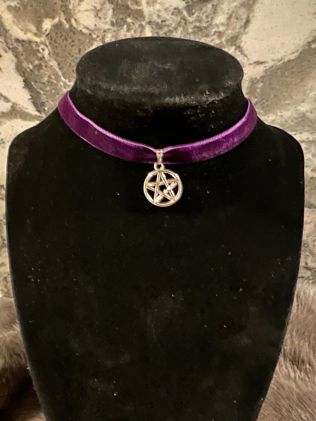 Velvet Pentacle Choker: Witchy Silver Pendant Necklace