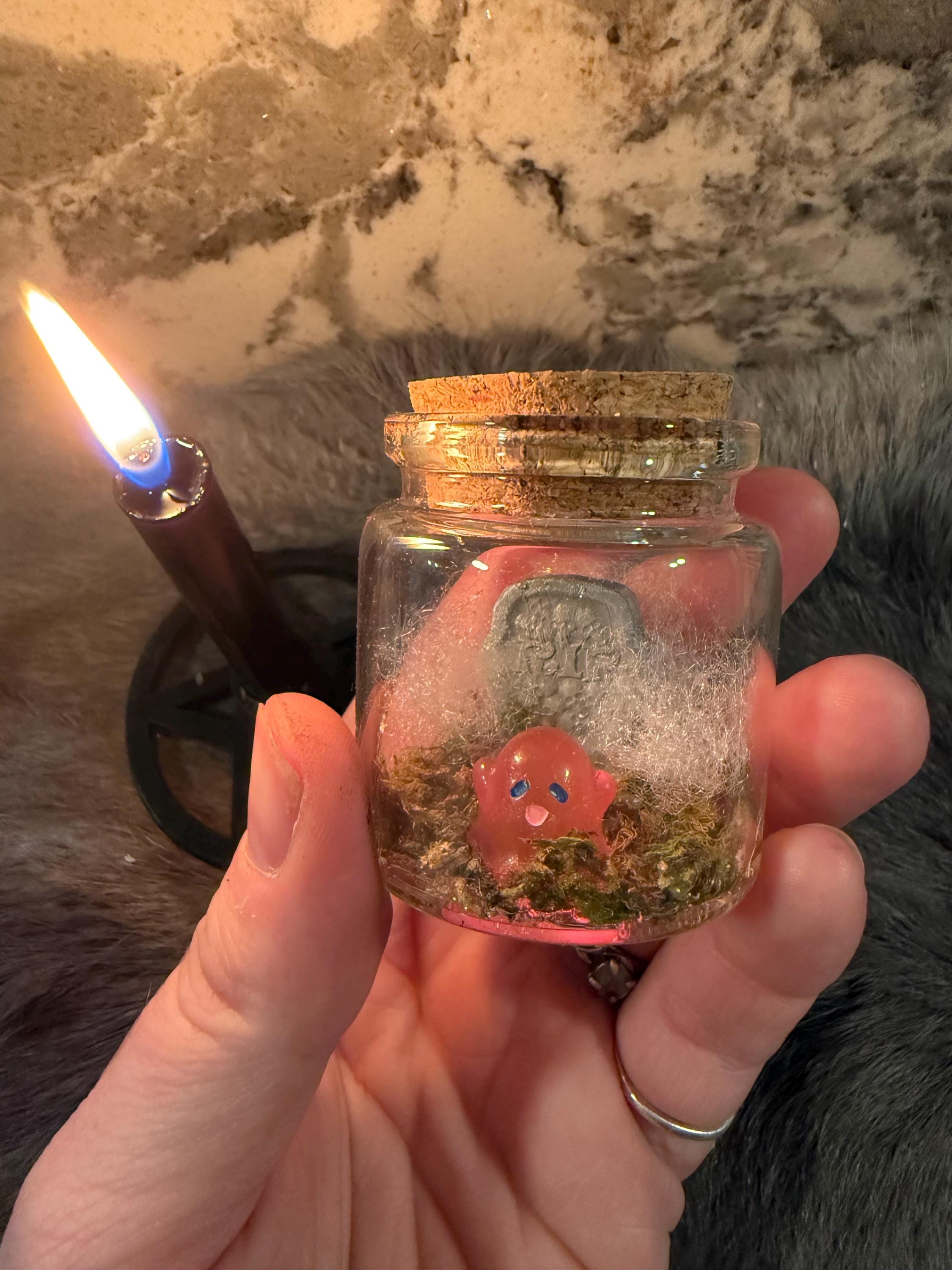 Glow in the Dark Pet Ghost in a Bottle: Friendly Spirit with Tombstone