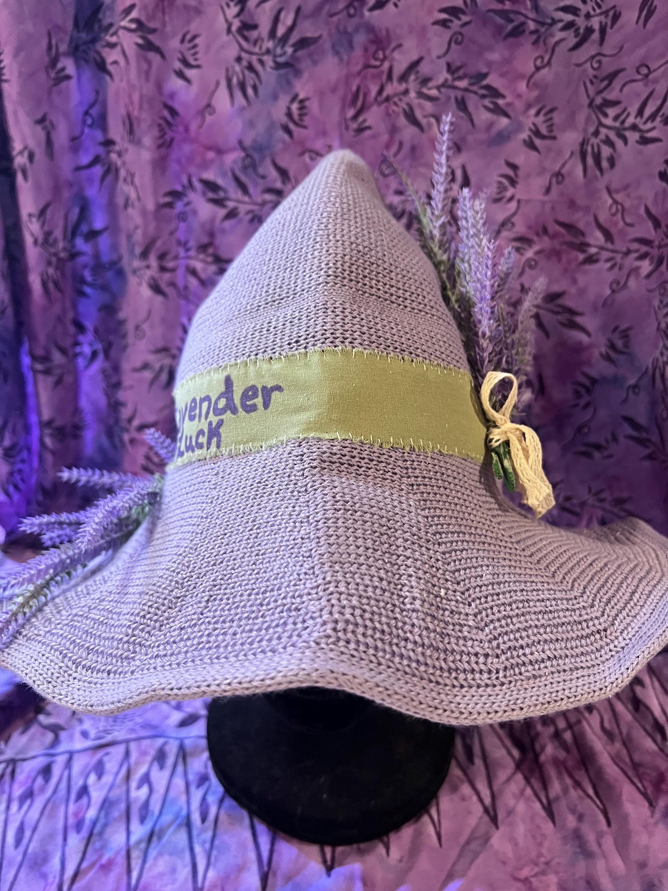 Lavender Witch Hat: Pale Purple Knit with Linen Band