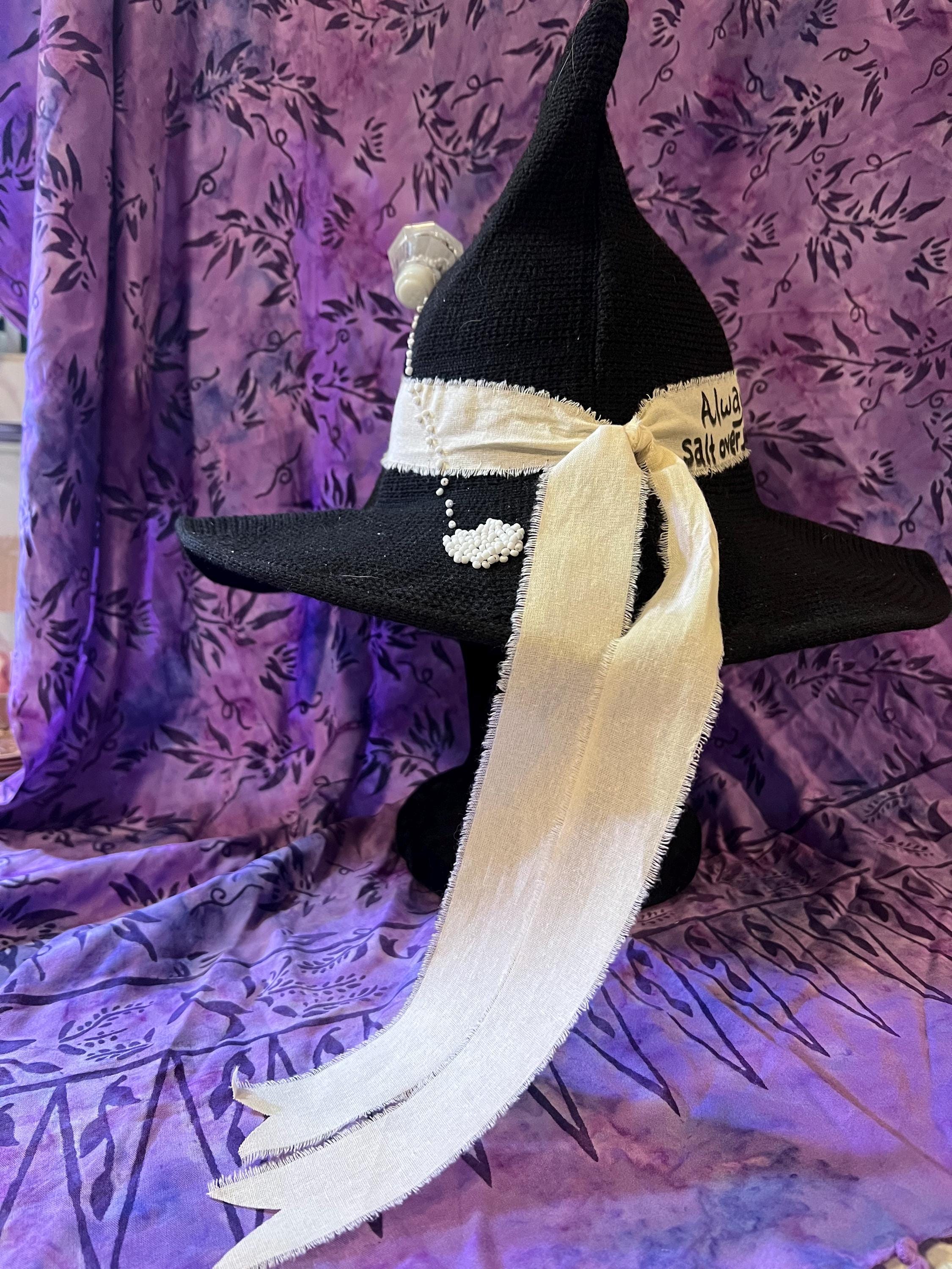Practical Magic Witch Hat: Black Knit Hat with Linen Band