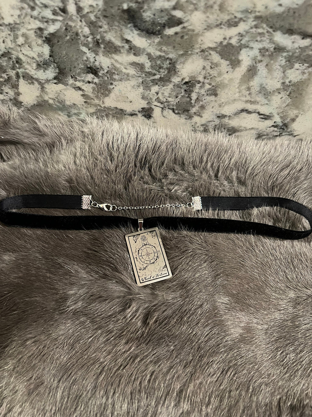 Tarot Card Pendant: Silver Velvet Choker, Witchy Necklace