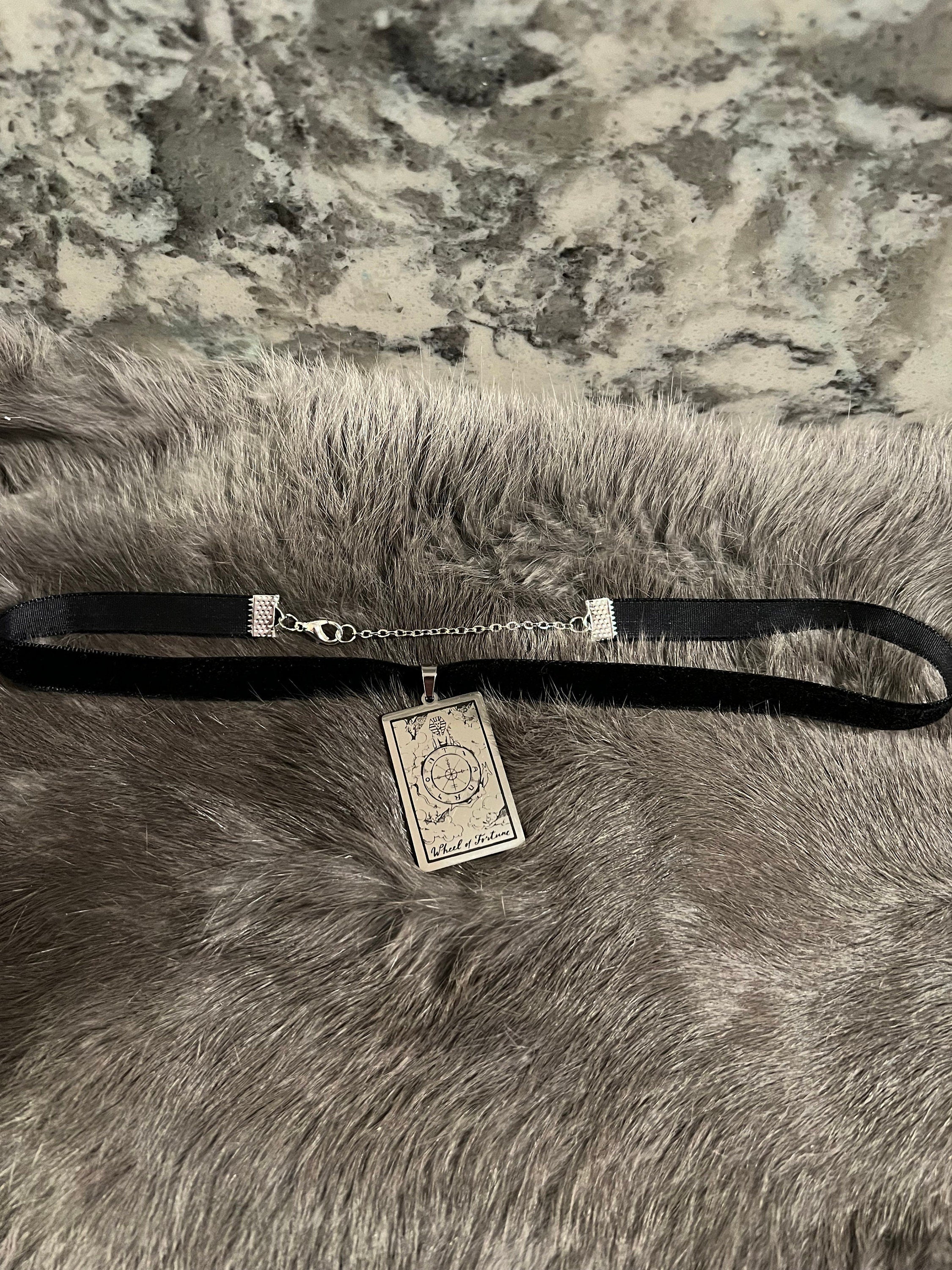 Tarot Card Pendant: Silver Velvet Choker, Witchy Necklace