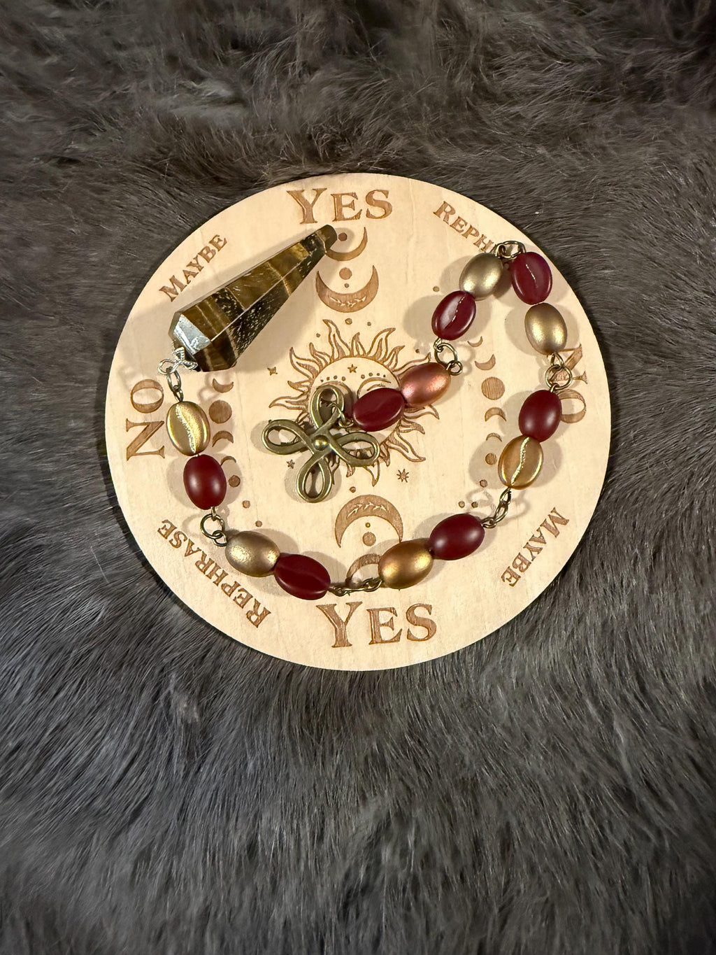 Tiger's Eye Pendulum: Beaded Divination Tool with Celtic Knot