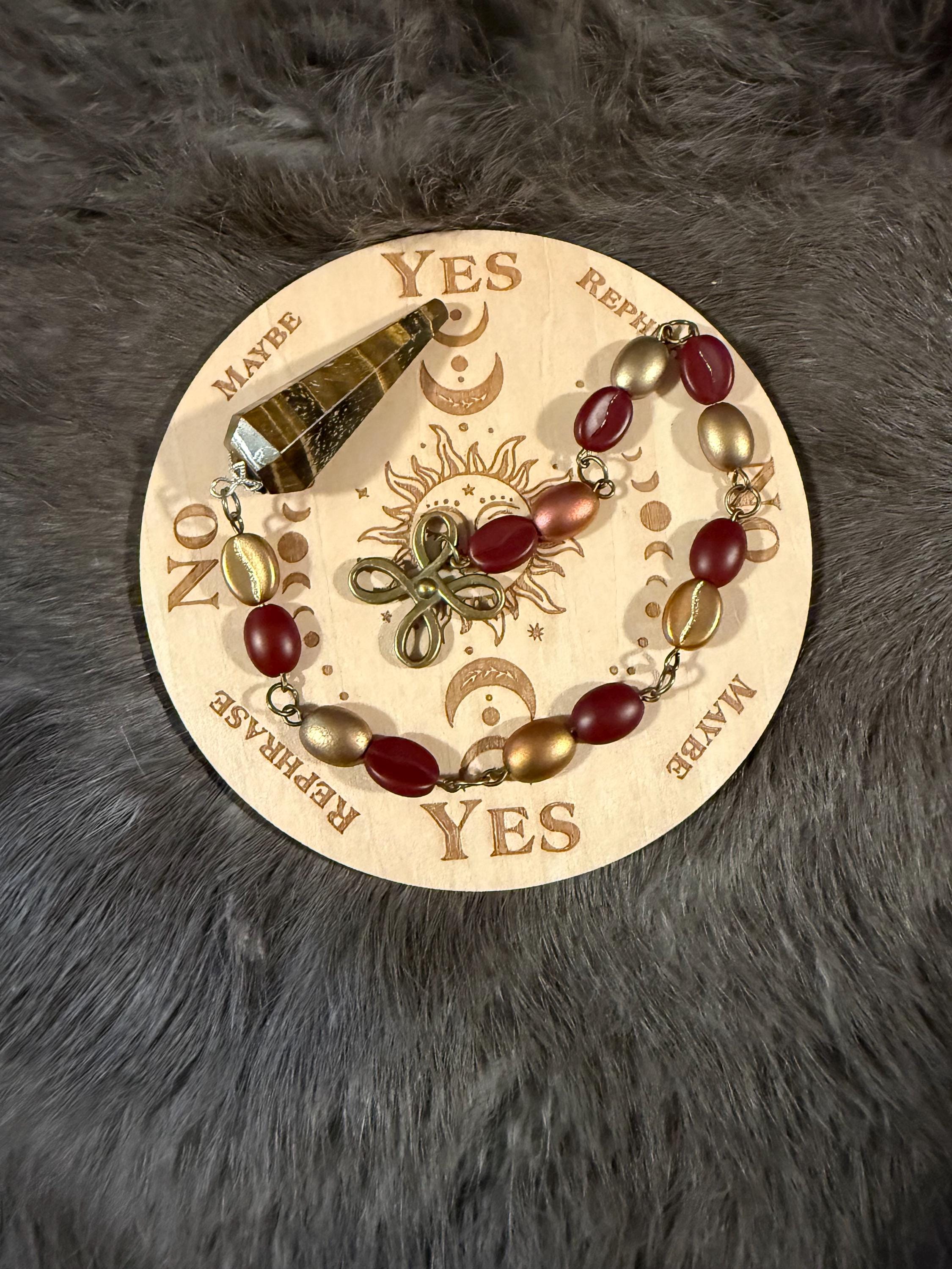 Tiger's Eye Pendulum: Beaded Divination Tool with Celtic Knot