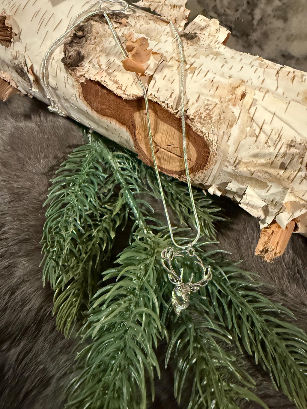 Silver Stag Yule Pendant Necklace
